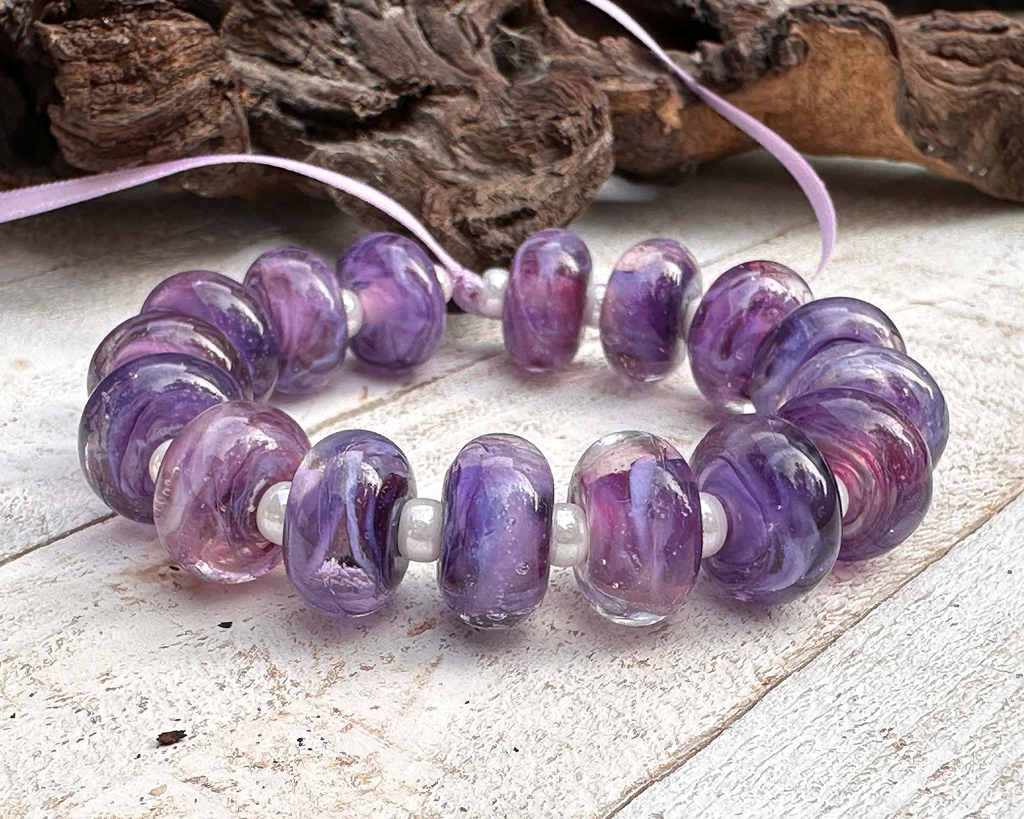 16-Piece Purple Swirl Glass Lampwork Beads Set for Jewelry Making - DIY Bracelet, Necklace & Craft Projects - SRA Certified