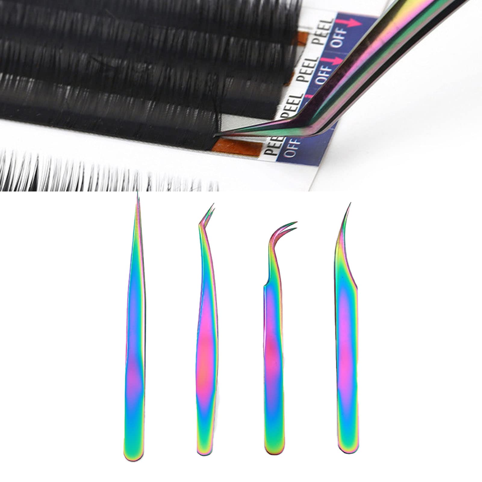 4Pcs False Eyelash Tweezers Set - Premium Stainless Steel Eyelash Extension Tools for Professional Lash Application (Ti Gold) - Perfect for Salon, Home Use & DIY Beauty