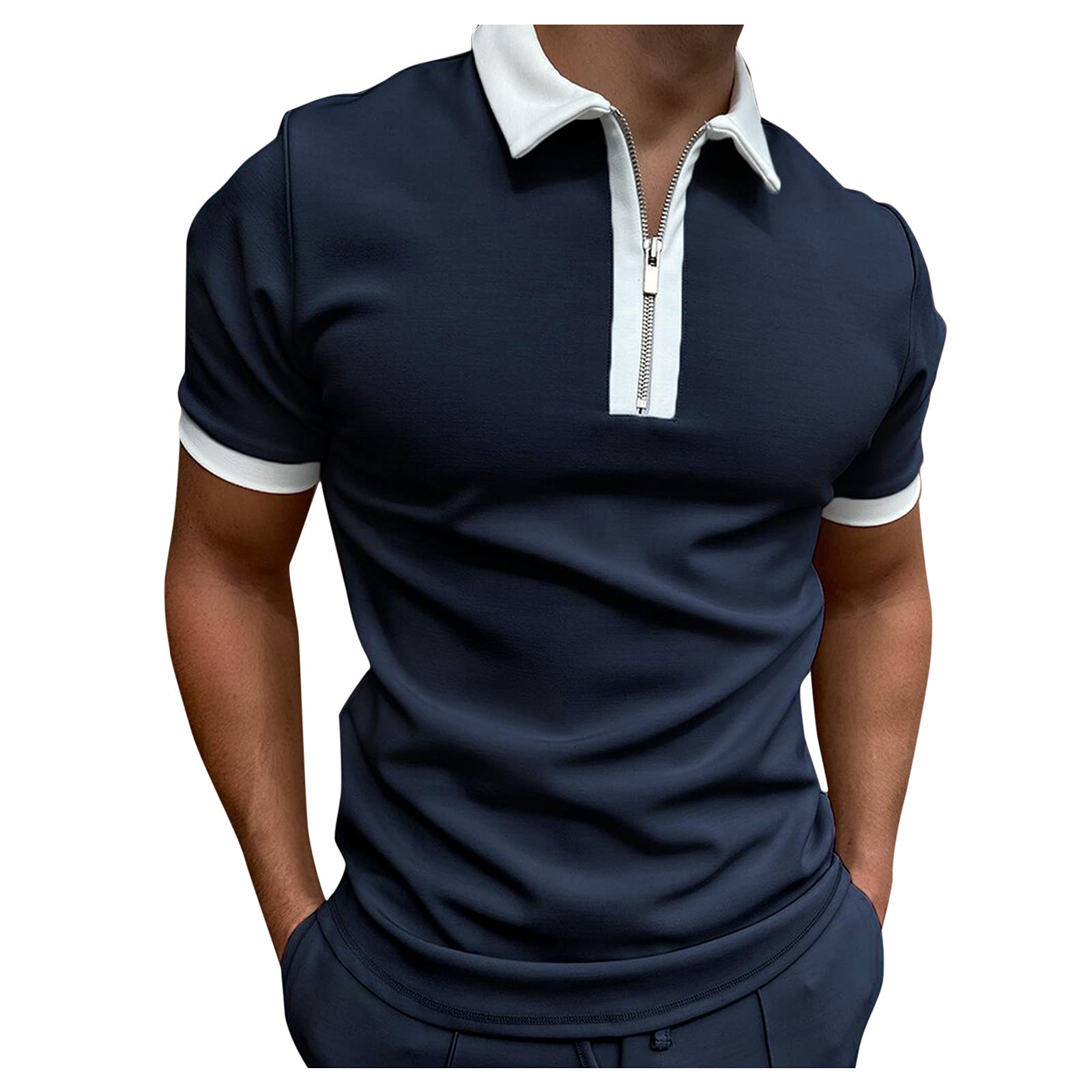 Men's Slim Fit Striped Zipper Polo Shirt - Short Sleeve Business Casual T-Shirt for Summer | Perfect for Office Wear, Golf Outings & Smart Casual Events