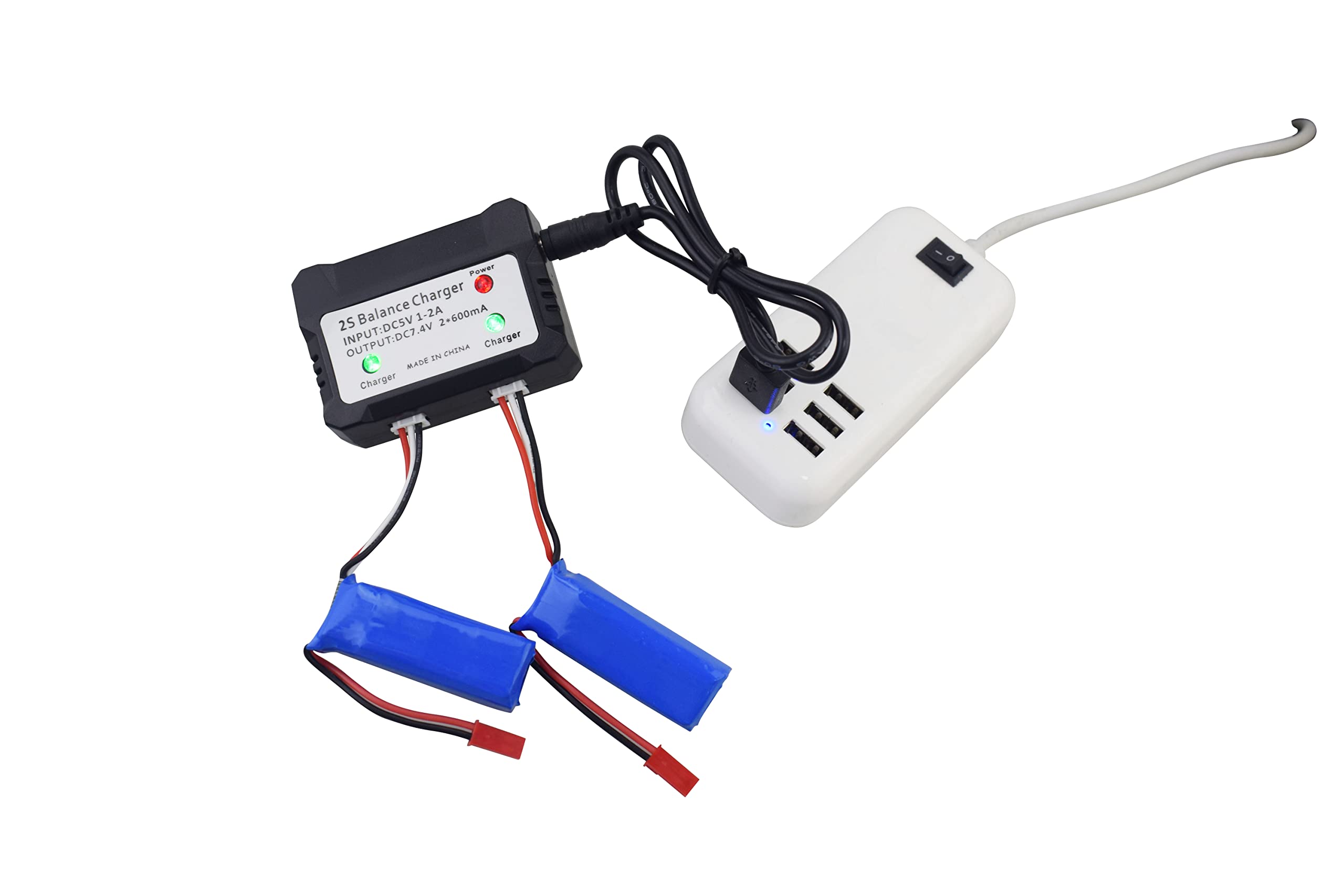 2PCS 7.4V 550mAh High-Rate Lithium Battery with 2-in-1 Charger for WLtoys K969 K979 K989 K999 P929 P939 284131 RC Cars - Perfect for High-Speed Racing and Off-Road RC Vehicle Performance