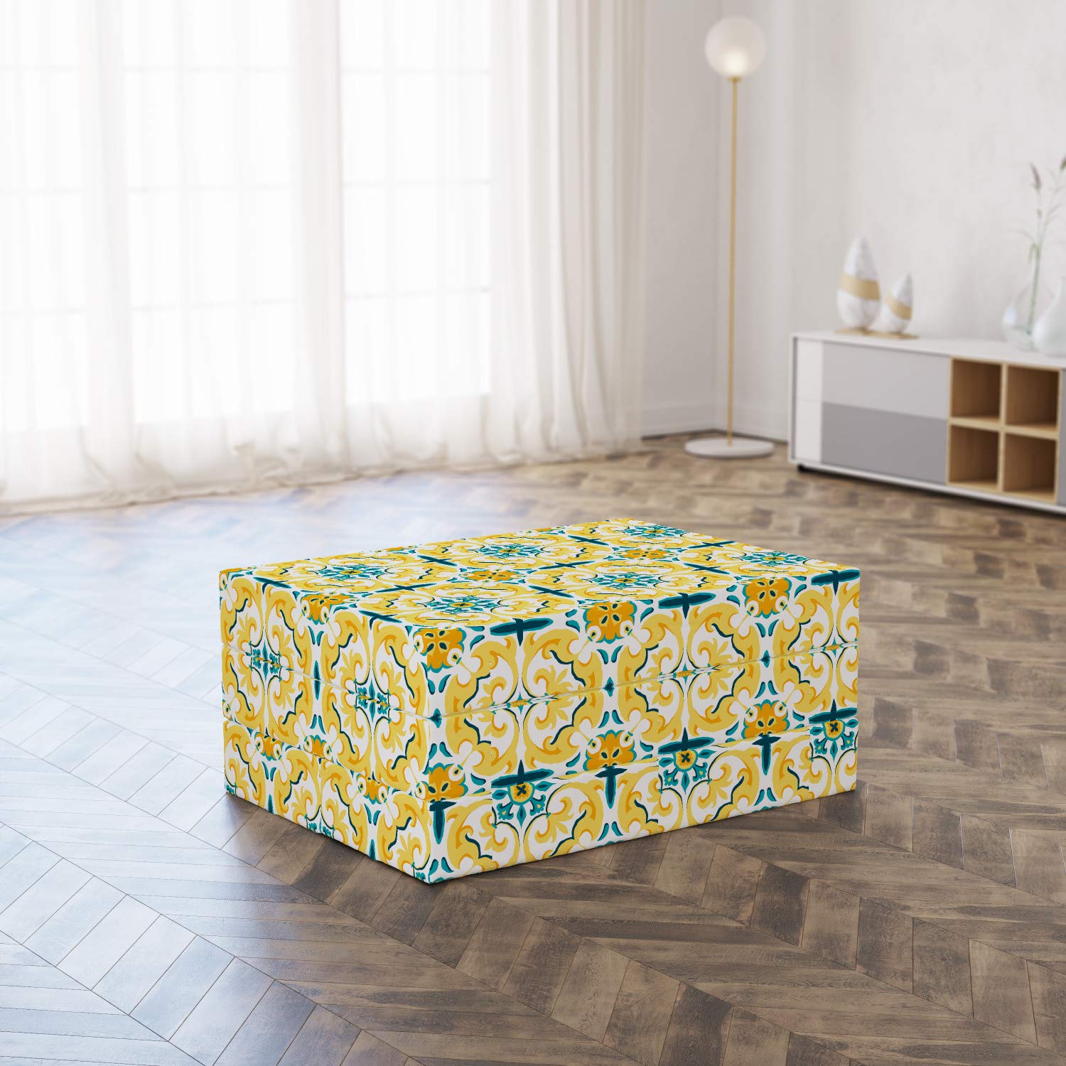 Ambesonne Victorian Foldable Mattress - Botanical Swirling Design, 74.8