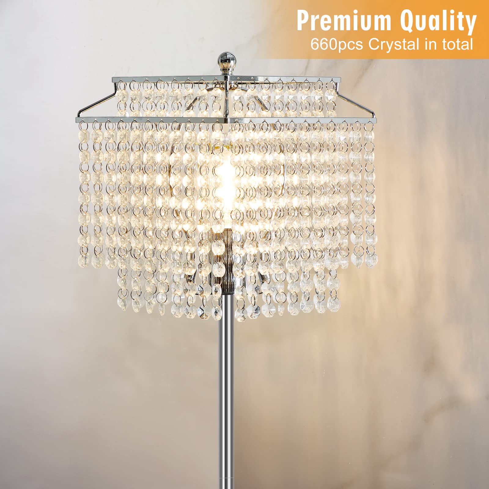 Crystal Table Lamp with USB Ports & Floor Lamp Set of 2 - Modern Silver Lighting for Living Room, Bedroom, Office | Perfect for Reading, Working & Home Decor