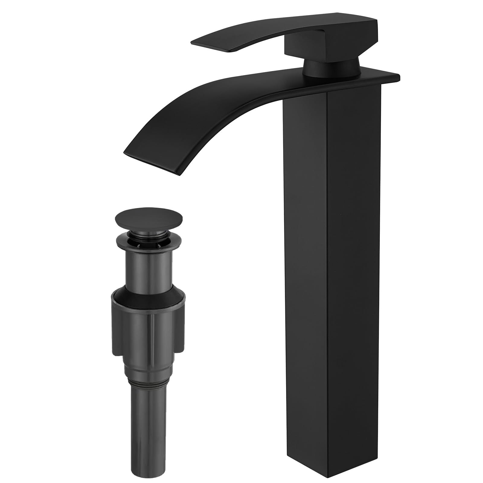 Modern Matte Black Bathroom Faucet with Pop-Up Drain - Single Handle Vessel Sink Faucet for Vanity & RV Use