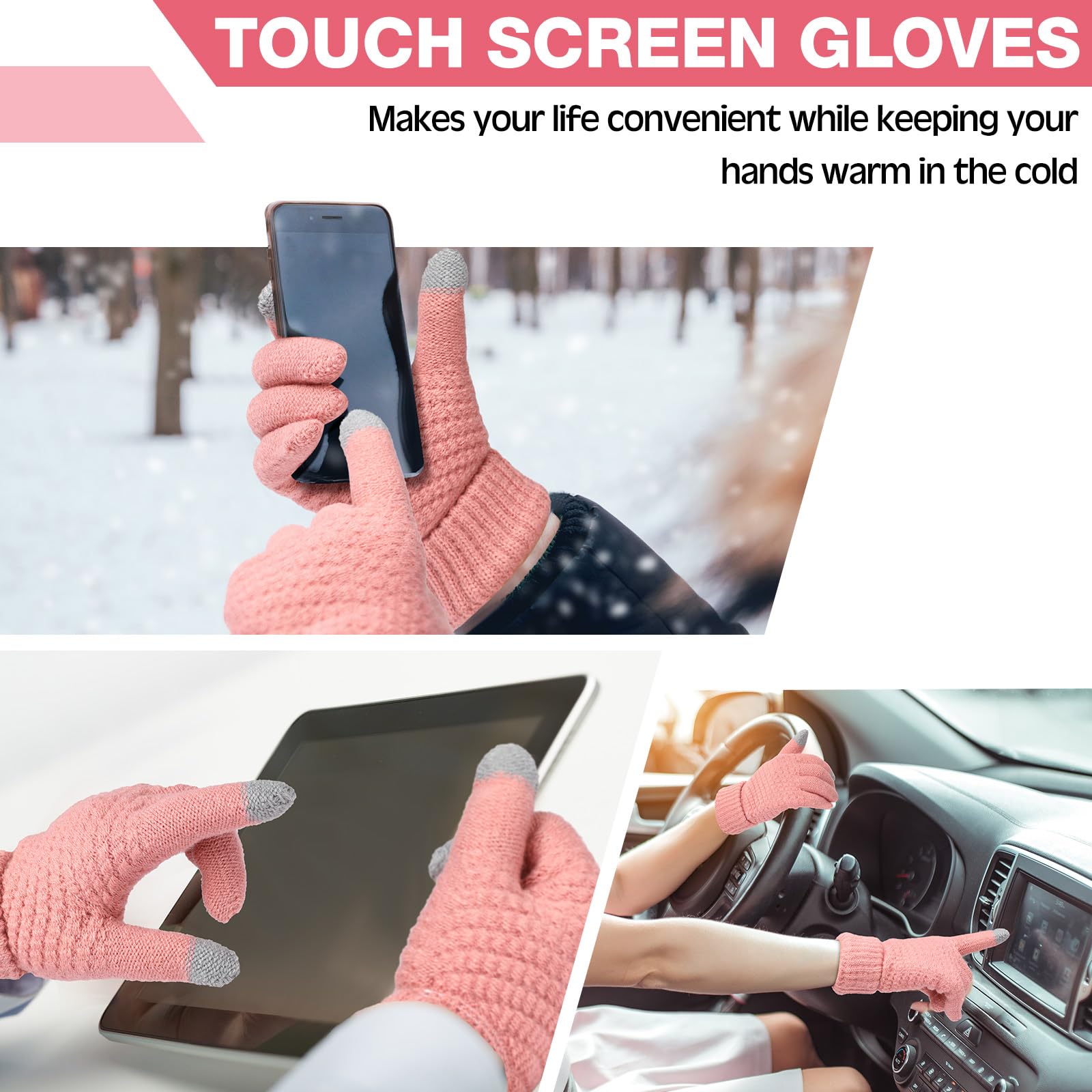 4 Pcs Winter Hat Scarf Gloves and Ear Warmers Set for Women - Fleece Lined Knit Beanie, Soft Touch Screen Gloves, Warm Ear Muffs - Perfect for Skiing, Snowboarding, and Outdoor Winter Activities