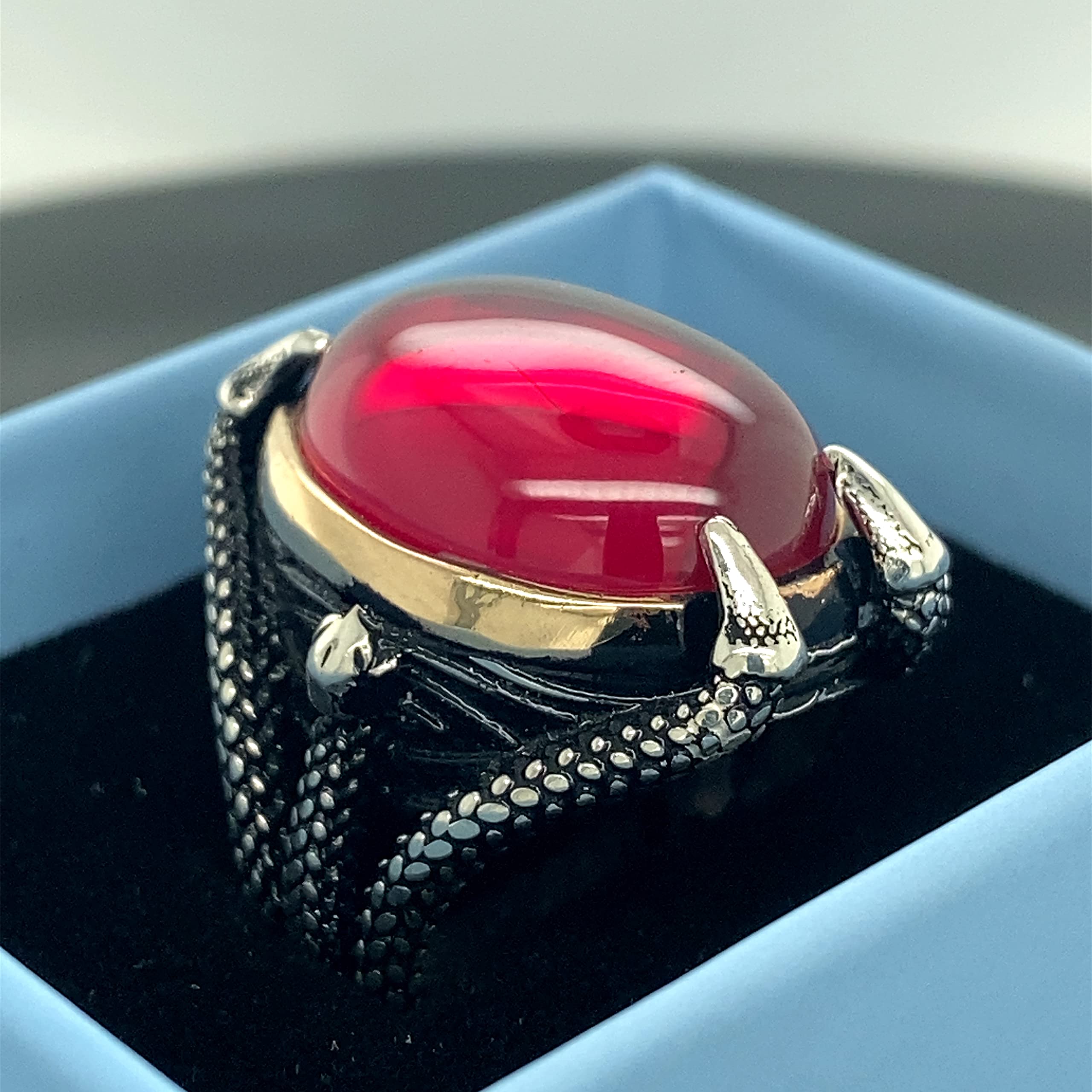 Handmade Ruby Stone Ring for Men - 925 Sterling Silver Oval Gemstone Claw Ring - Unique Jewelry Gift for Him - Perfect for Weddings, Anniversaries & Special Occasions