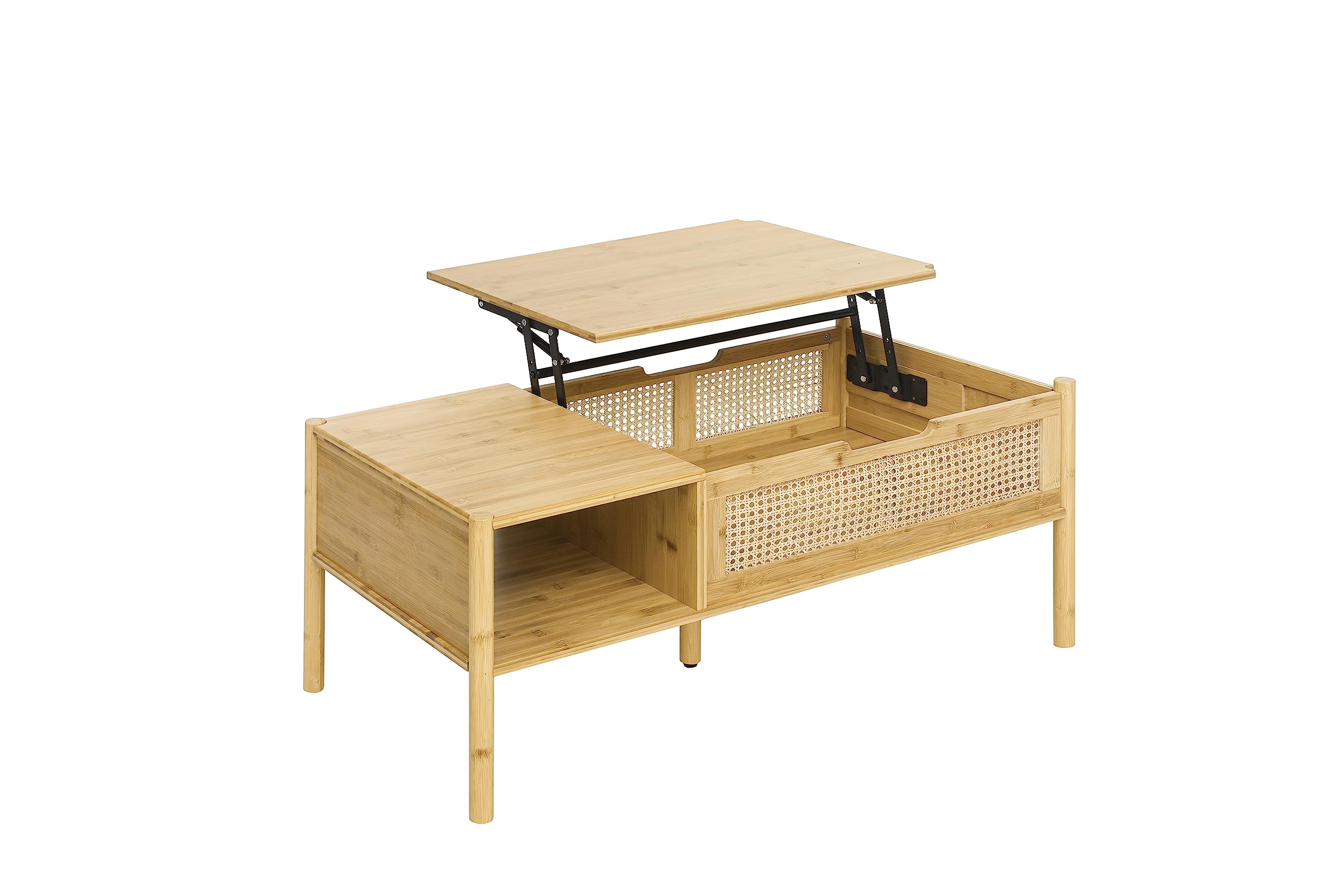 CIATRE Natural Bamboo and Rattan Coffee Table with Solid Wood Legs - Modern Living Room Furniture for Home Decor | Perfect for Lounge, Reading Nook & Small Space Interior Design