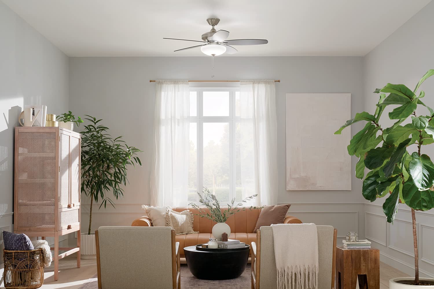 52 Inch Brushed Stainless Steel LED Ceiling Fan with Remote Control - Energy Efficient Quiet DC Motor for Kitchen, Living Room, Bedroom, Home Office | Modern Indoor Cooling & Lighting Solution