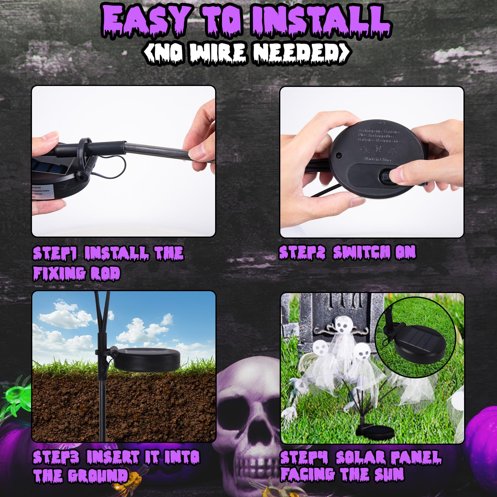2 Pack Halloween Solar Lights Outdoor - 12 LED Scary Ghost & Swaying Firefly Pathway Lights, Waterproof Purple Halloween Decorations for Garden, Yard, Lawn - Perfect for Halloween Party & Spooky Pathway Lighting