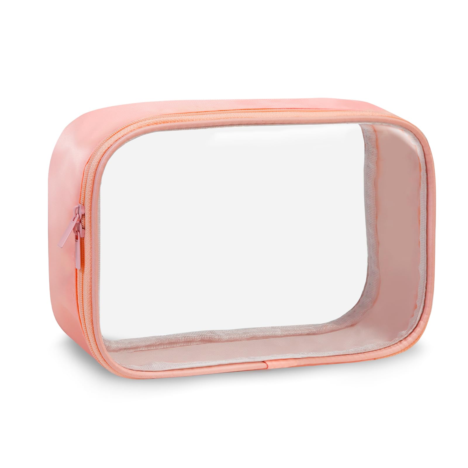 TSA Approved Clear Toiletry Bag - Quart Size 3-1-1 Compliant Travel Cosmetic Organizer for Women & Men | Transparent Makeup Pouch in Peach Pink | Perfect for Airplane Carry-On, Gym Essentials & Vacation Packing