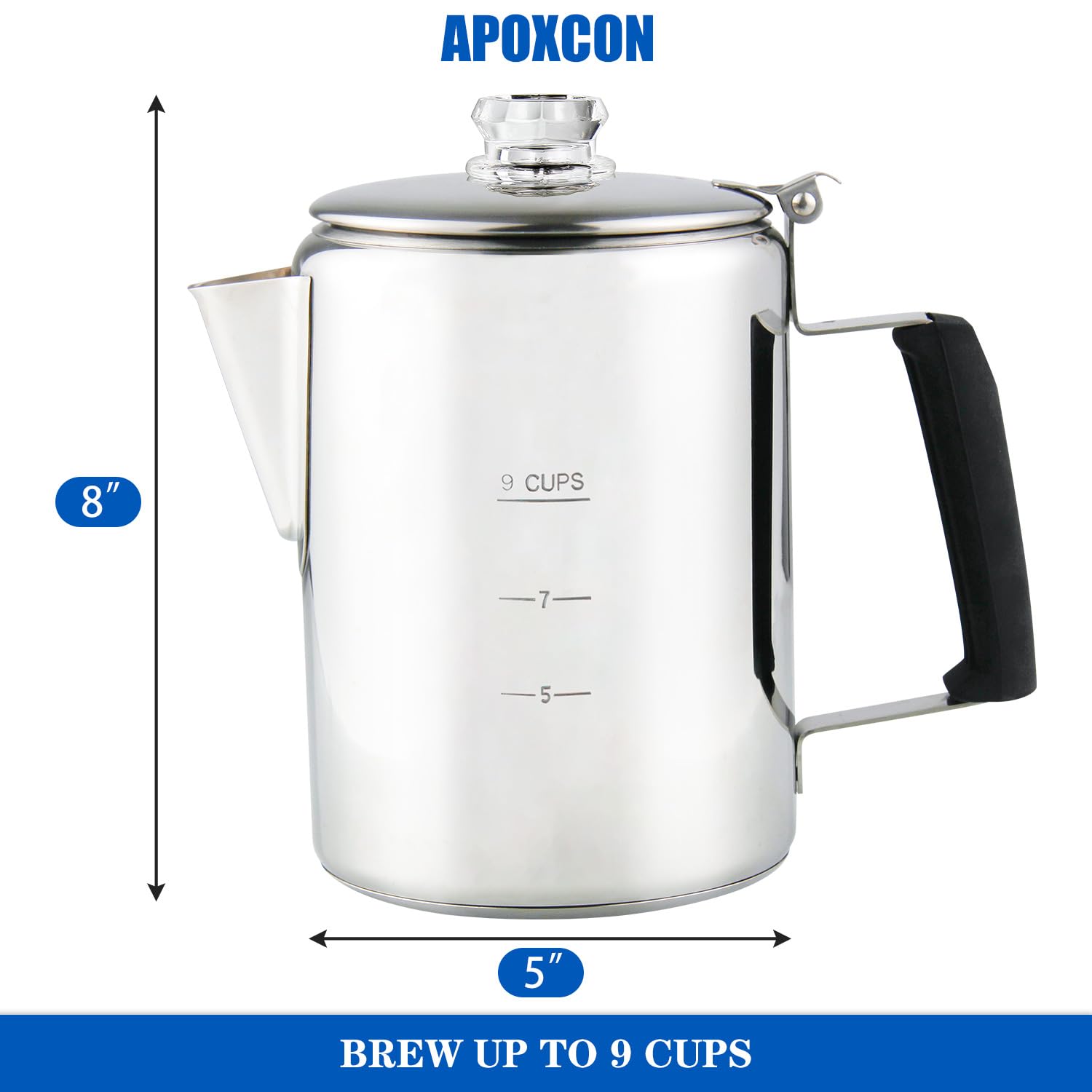 Premium Stainless Steel Percolator Coffee Pot - 9 Cup Stovetop Coffee Maker with Borosilicate Glass Knob & Heat-Resistant Handle for Camping, Home & Office - Compatible with Gas Stove, Induction Cooker & Campfire - Perfect for Outdoor Adventures & Daily Brewing