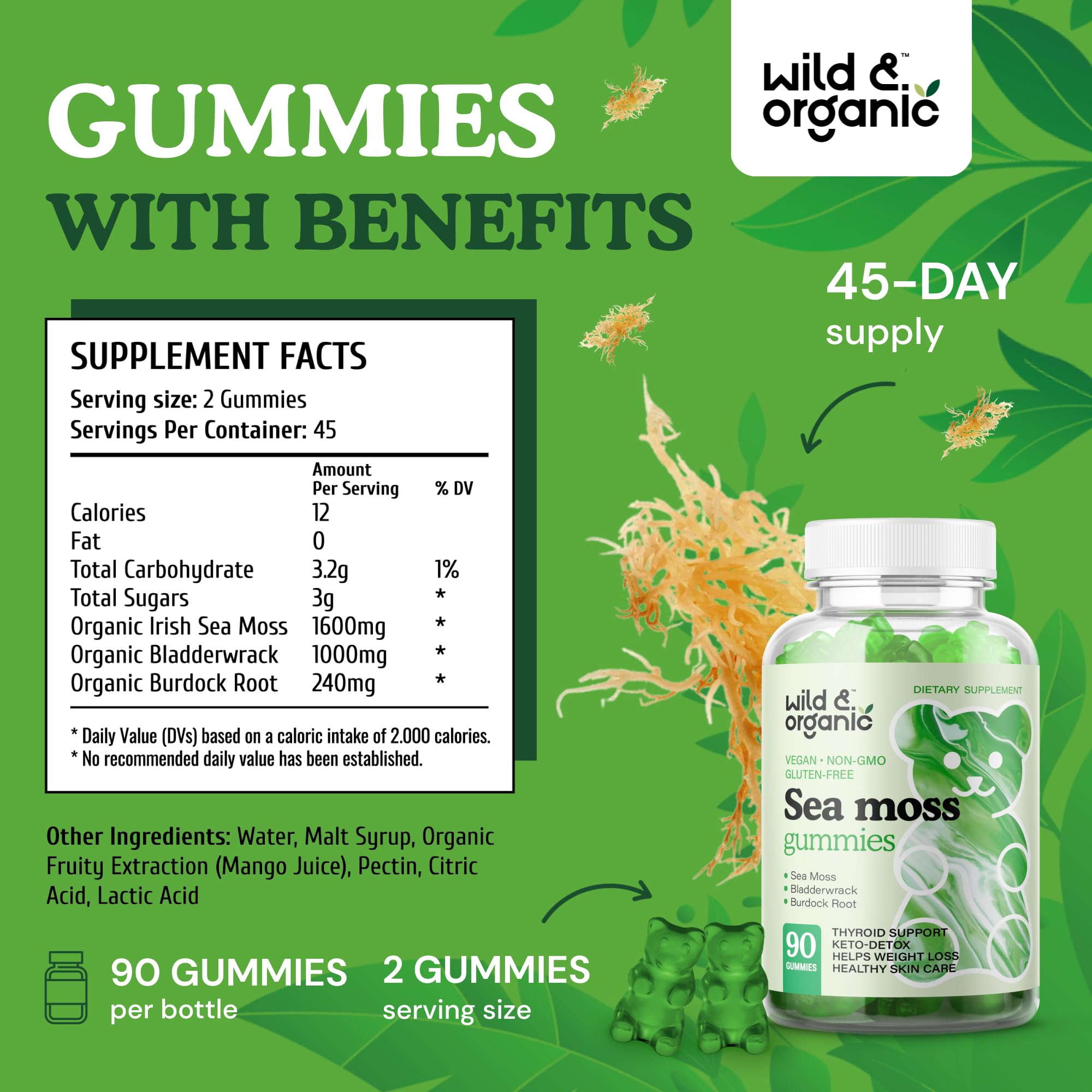 Organic Sea Moss Gummies for Adults & Kids - Wild Harvested, Vegan, Immune Support - Perfect for Daily Wellness & Family Health