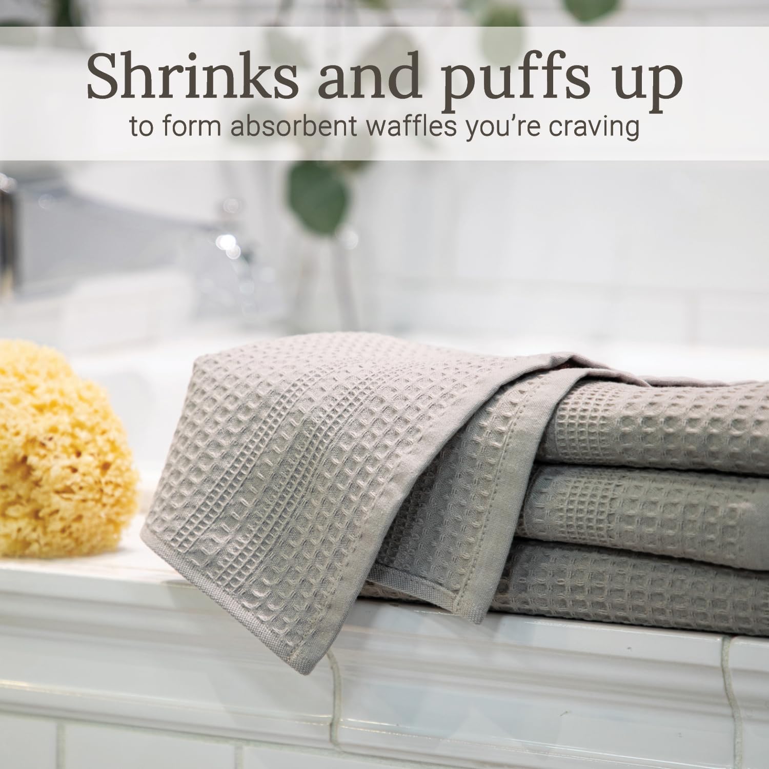 Premium GILDEN TREE 100% Cotton Waffle Bath Towels Set of 2 - Ultra Absorbent, Quick Dry & Lightweight for Bathroom, Spa, Gym & Travel (Pewter, Classic Style)