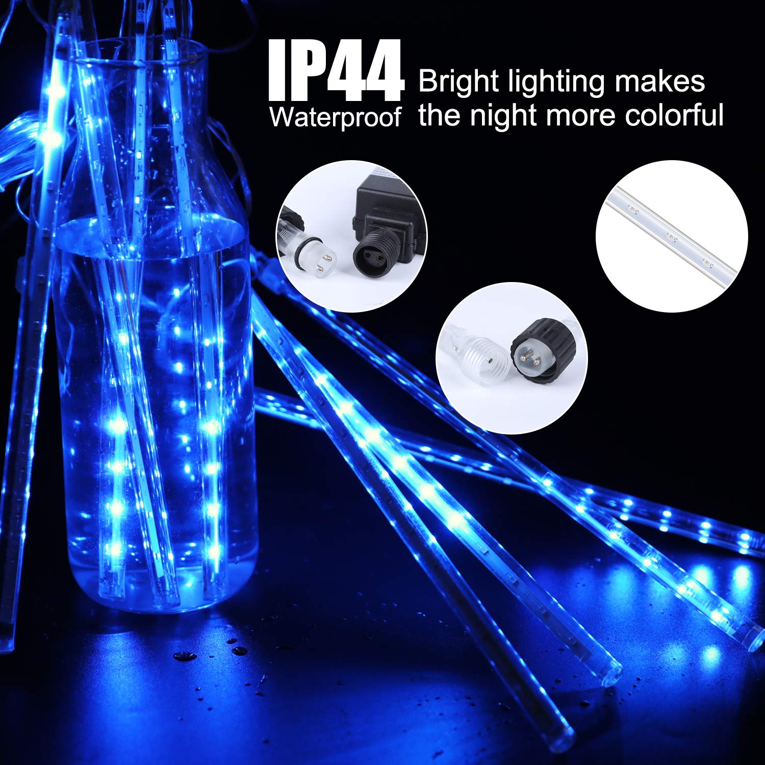 240 LED Meteor Shower Lights Outdoor - 11.8 Inch 10 Tubes Waterproof Snowfall Christmas Lights | Blue Hanging Falling Rain Lights for Trees, Bushes, Holiday Party & Home Decoration (Perfect for Christmas, Garden, Wedding, and Outdoor Events)