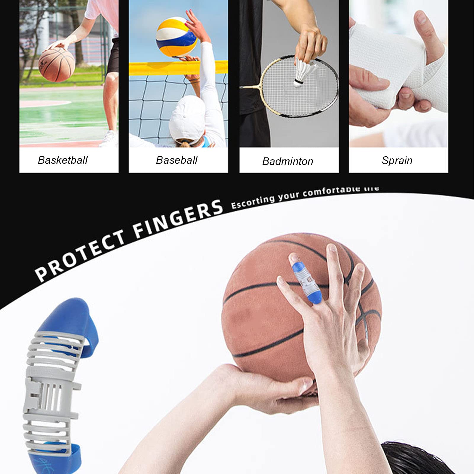 Finger Splint for Basketball & Volleyball - Hollow Support Brace (L) - Protect Injured Fingers During Sports