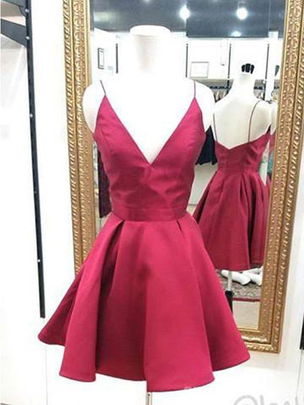 Elegant Simple Red V-Neck Homecoming Dress - Affordable Short Prom Dress for Women | Perfect for Homecoming, Prom, and Party Events