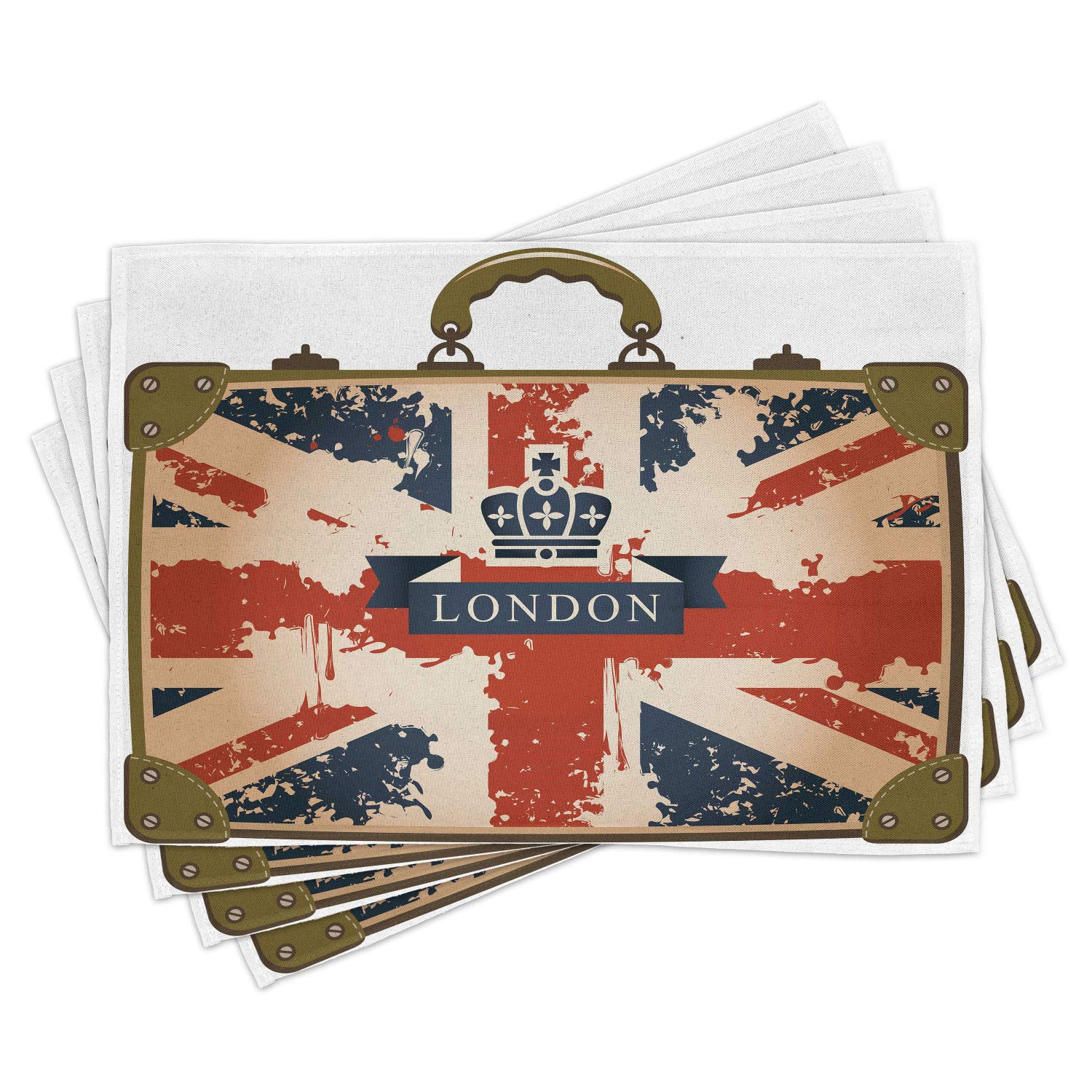 Ambesonne Union Jack Place Mats Set of 4 - Vintage British Flag Print Washable Fabric Placemats for Dining Table - Standard Size Dark Blue Brown & Red - Perfect for UK Themed Parties, Tea Time & Home Decor
