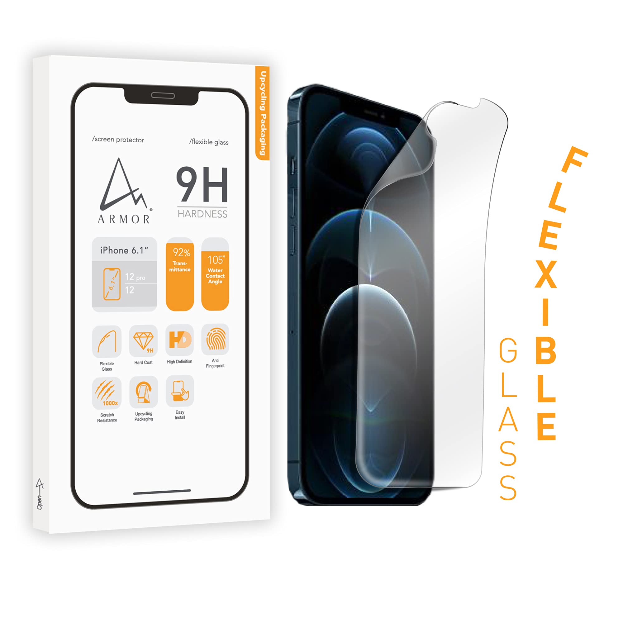 Flexible Glass Screen Protector for iPhone 12 Pro/12 - 9H HD for Gaming & Work