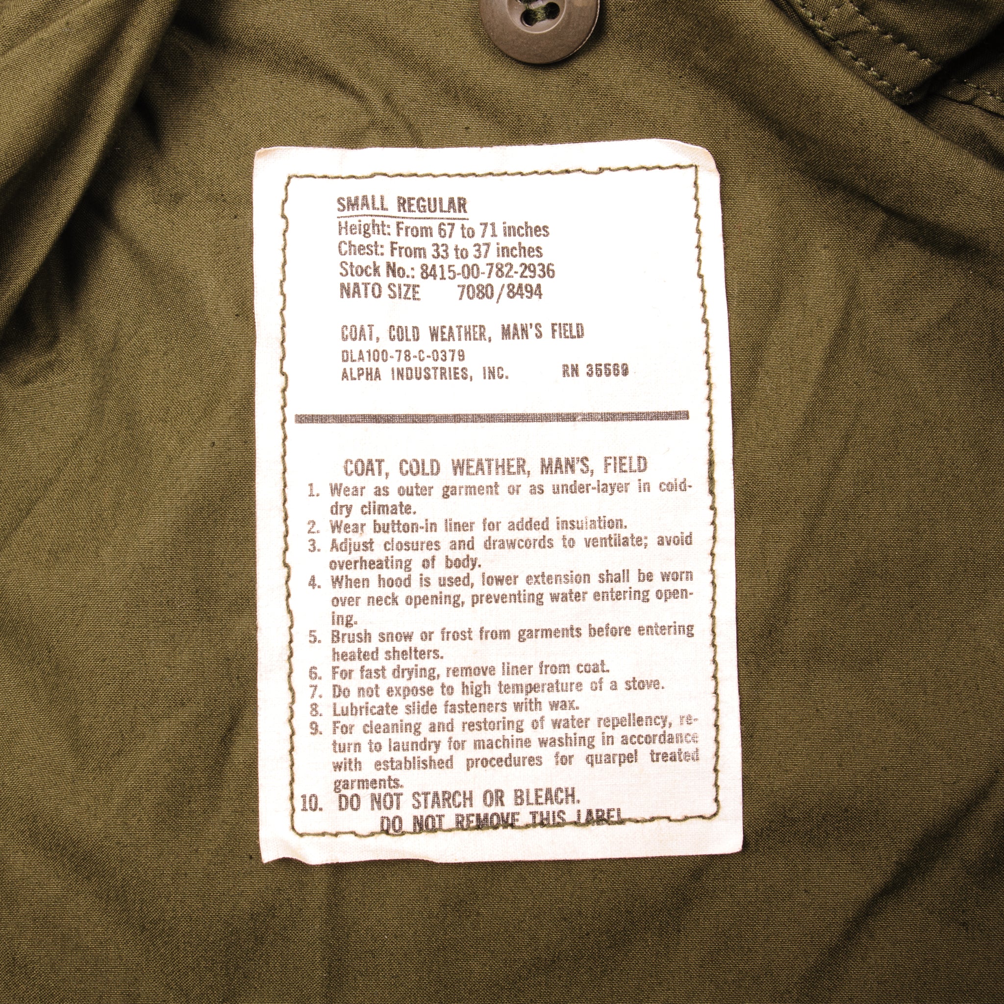 Vintage US Army M-1965 M65 Field Jacket 1978 Small Regular Deadstock - Military Green Tactical Outerwear for Outdoor Adventures & Vintage Fashion