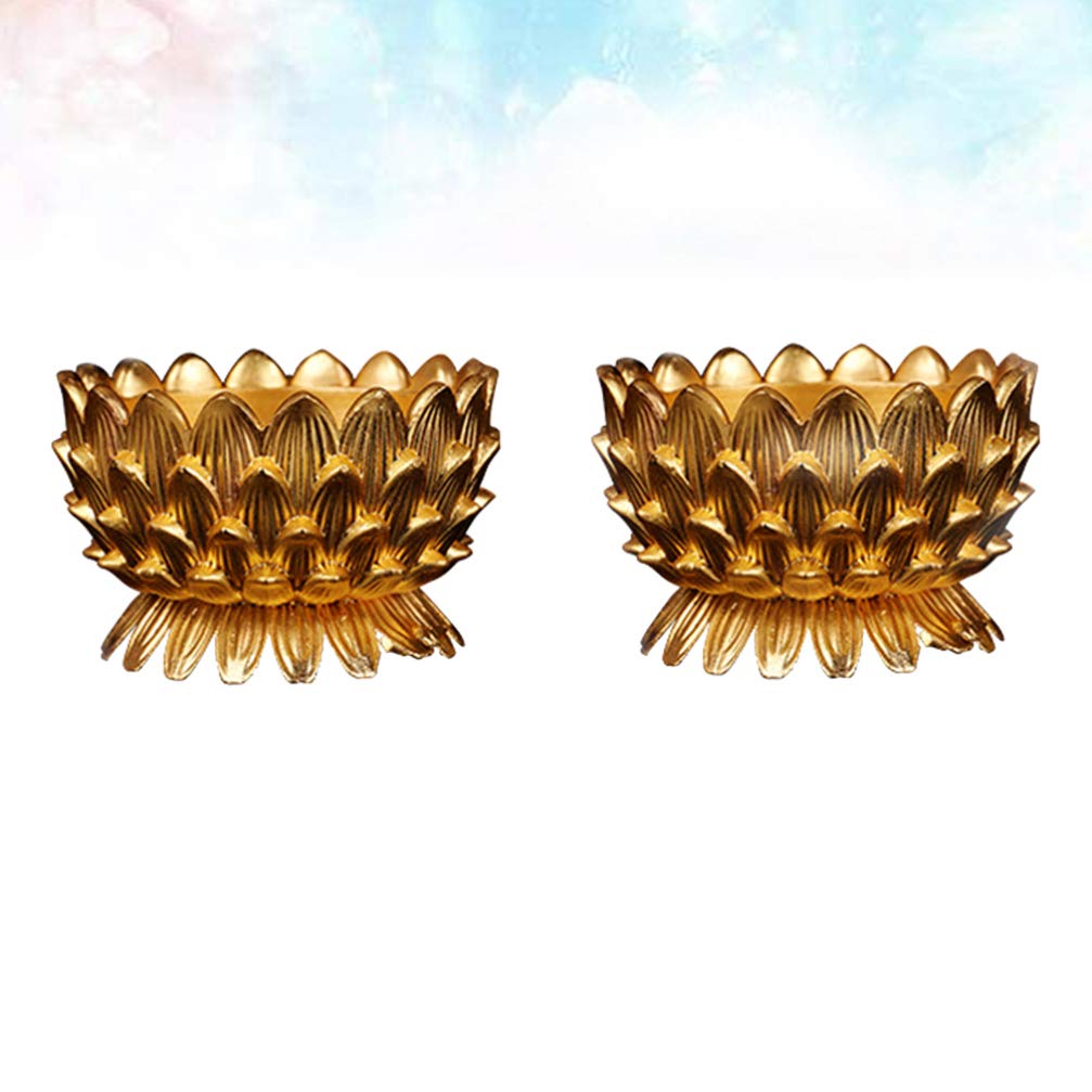 2Pcs Golden Brass Ghee Lamp Holders - Votive Candle Holders & Oil Lamps for Buddha Altar, Home Decor, Table Centerpiece, Meditation Space & Yoga Room Accessories