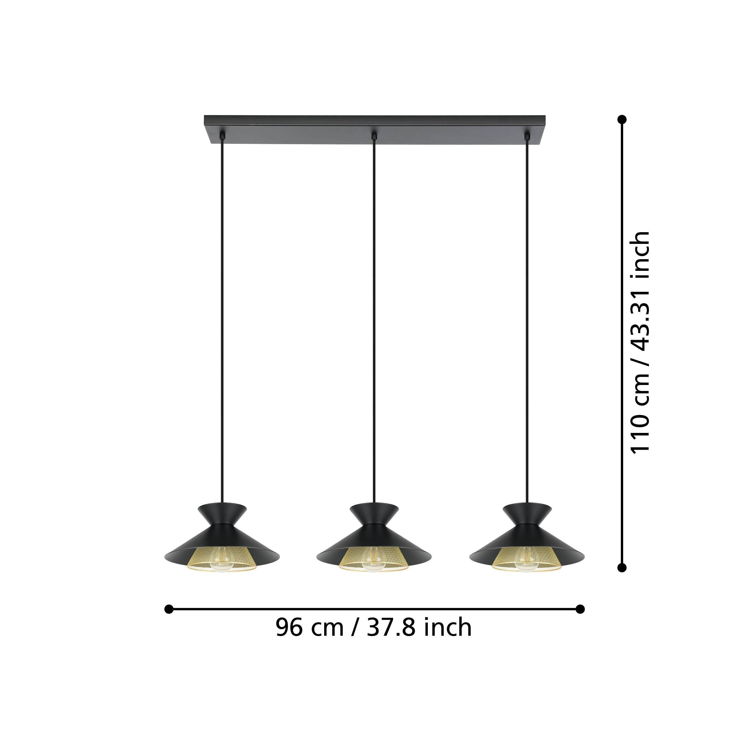 Eglo Grizedale 3-Light Black & Brass Japanese Inspired Ceiling Pendant Light Fixture - Modern Dining Room, Kitchen Island, or Entryway Lighting