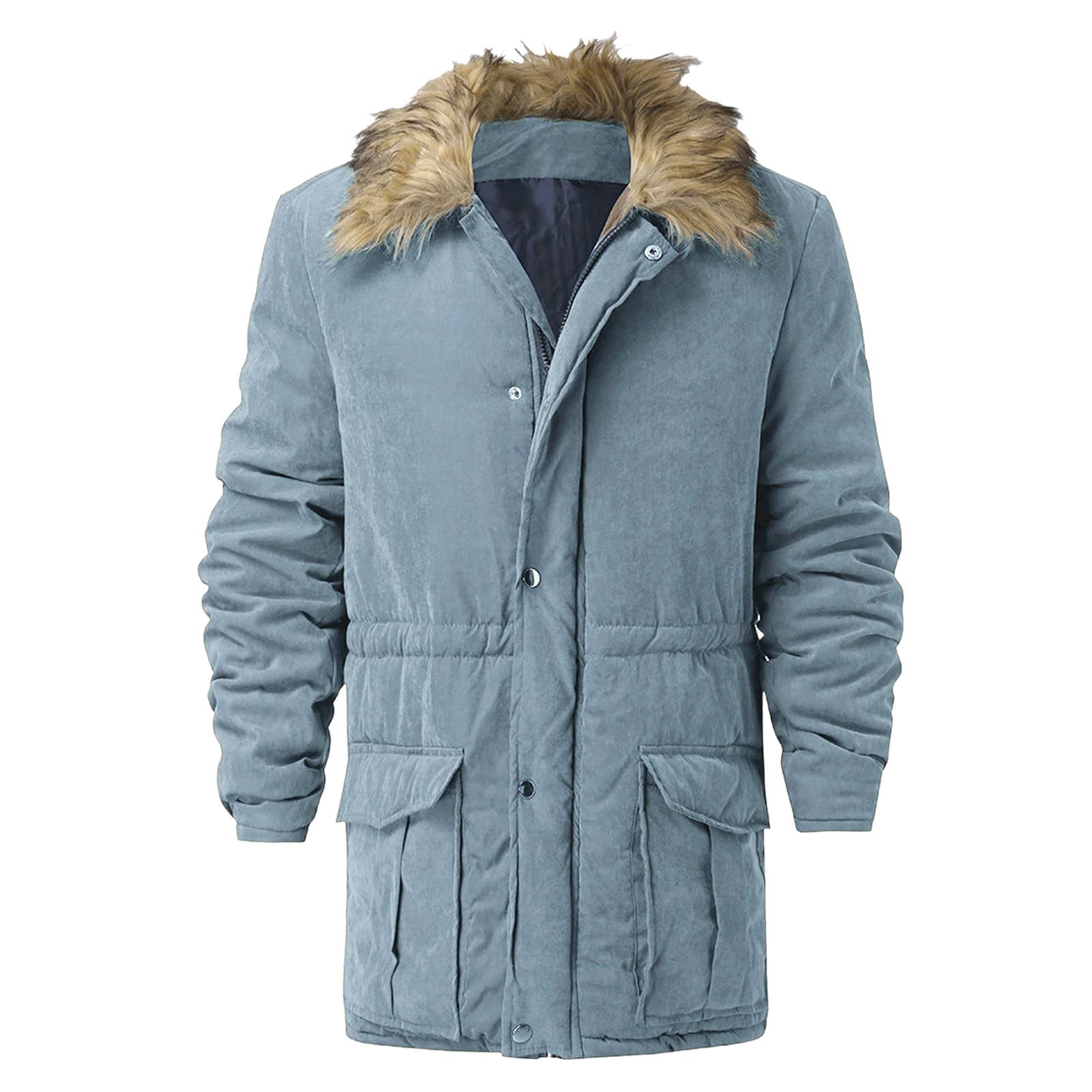 Men's Winter Coat Jacket - Warm Faux Fur Lined Hooded Parka with Zipper & Button Closure, Long Sleeve Solid Color Outerwear with Pockets | Perfect for Snowy Weather, Outdoor Activities & Daily Winter Wear