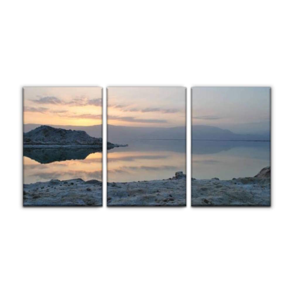 Dead Sea Shore Israel Landscape Canvas Wall Art - Modern Printed Oil Painting Set of 3 (16x24 Inches) for Home, Office & Bedroom Decor - Coastal Scenery Framed Artwork for Living Room & Beach House