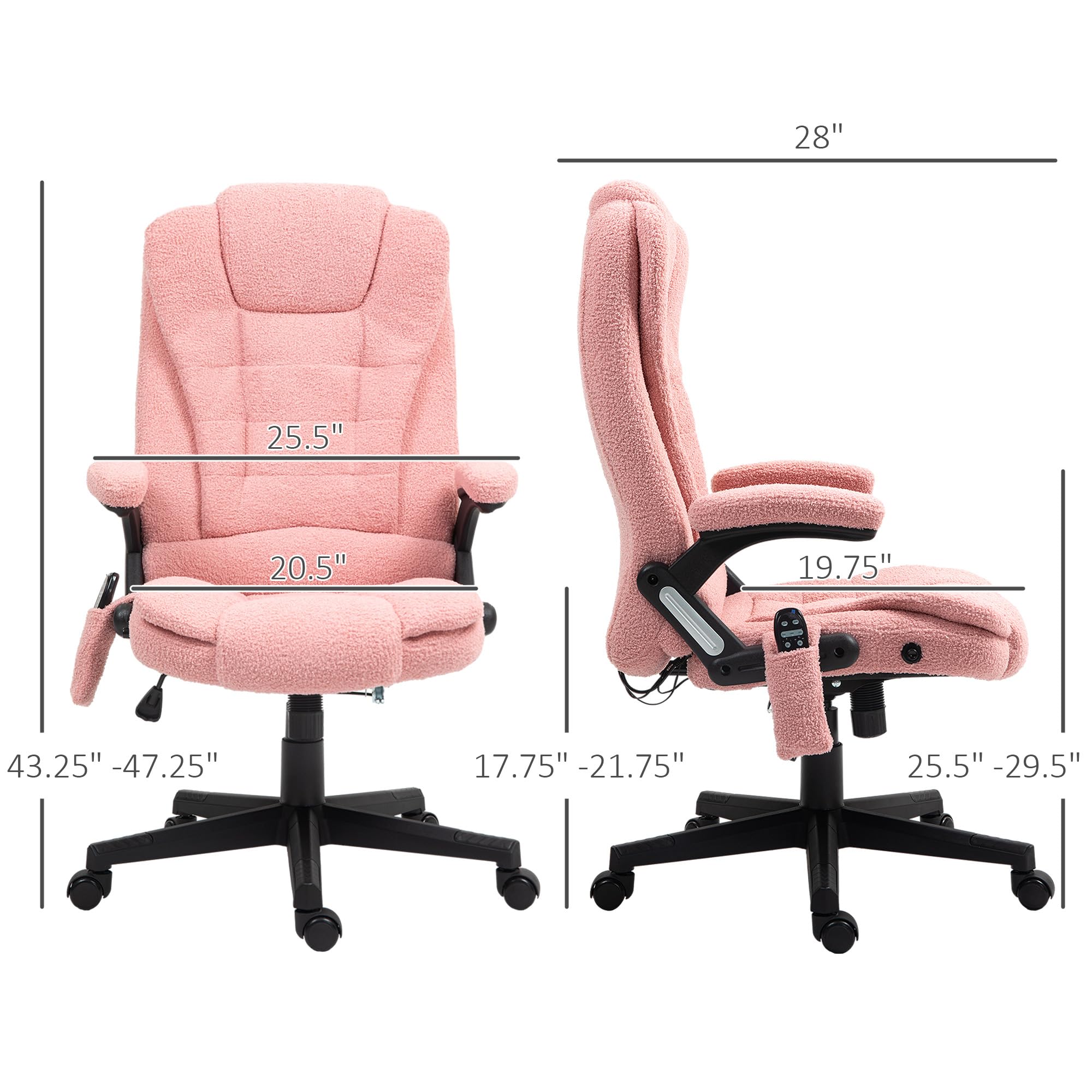 HOMCOM 6-Point Vibrating Massage Office Chair with Heating - Velvet High Back Executive Chair, Reclining Backrest, Padded Armrests & Remote Control (Pink) - Perfect for Home Office, Gaming & Relaxation