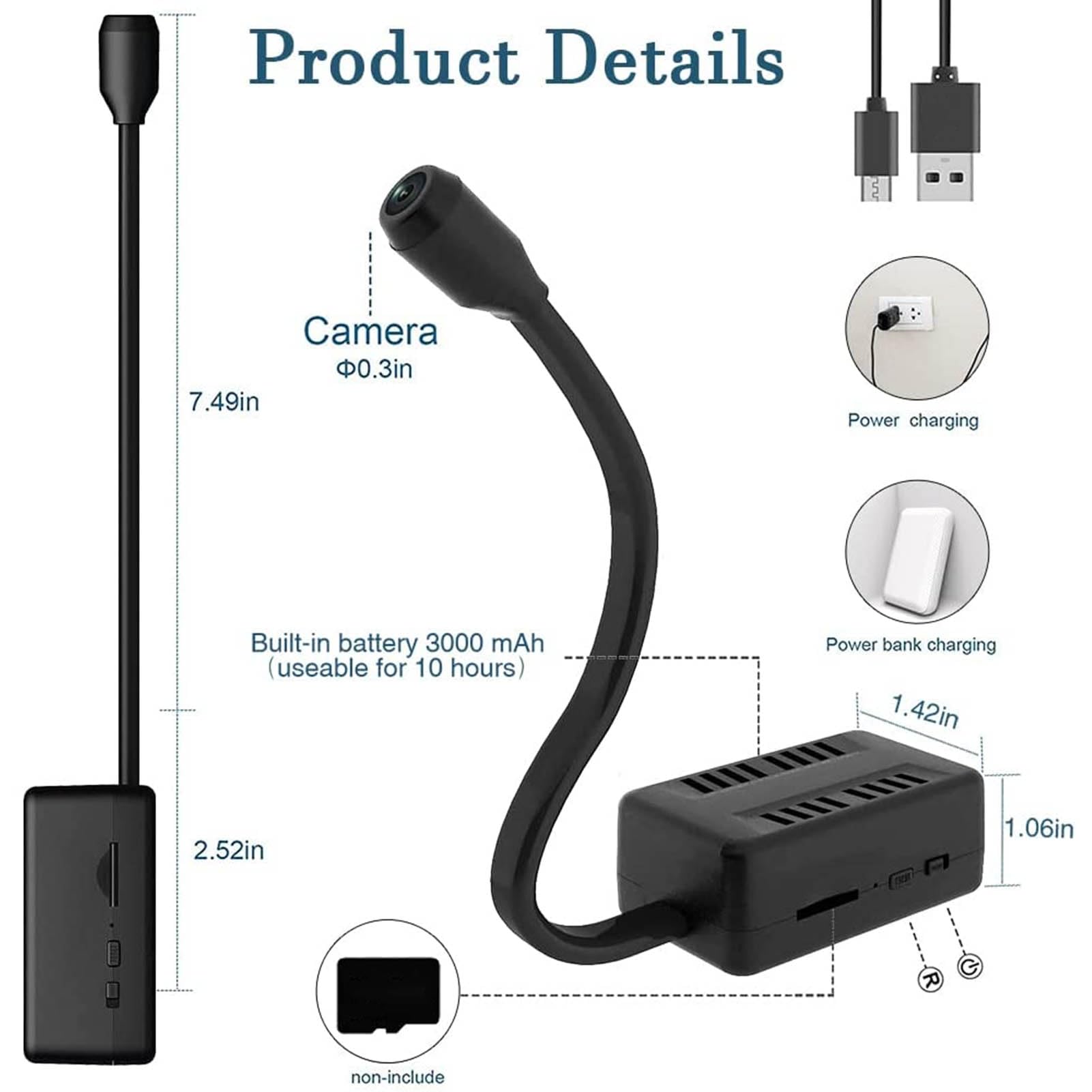 Mini Hidden Spy Camera - 1080P HD WiFi Surveillance Camera with Adjustable Snake Lens for Home & Office Security | Covert Nanny Cam, Secret Monitoring for Indoor Use