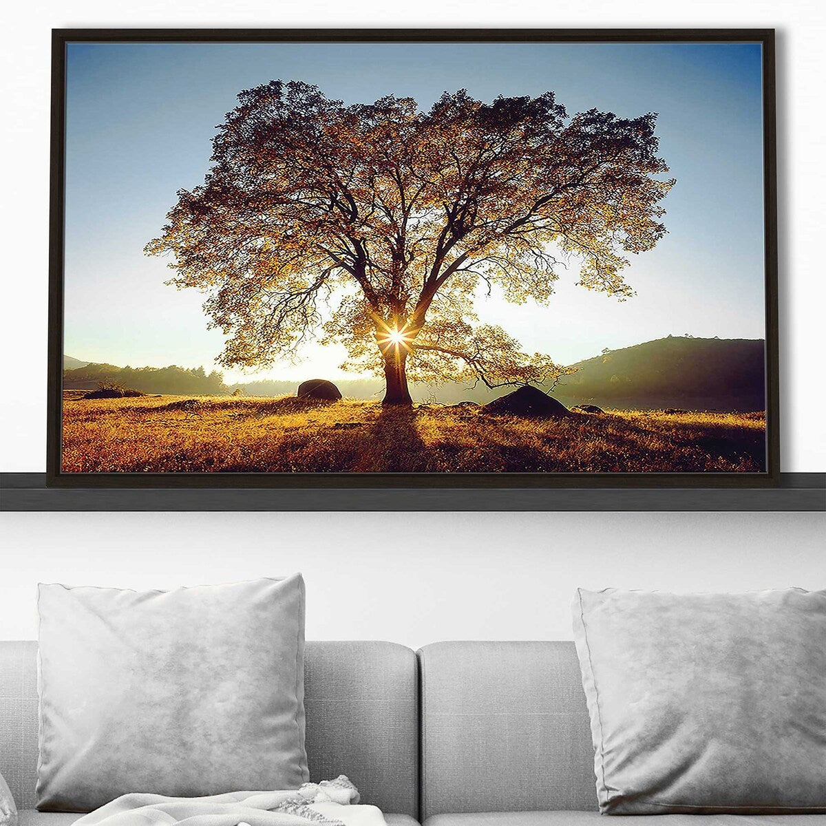 Black Oak Sunset Print on Floating Canvas - Modern Wall Art for Living Room, Bedroom & Office Decor