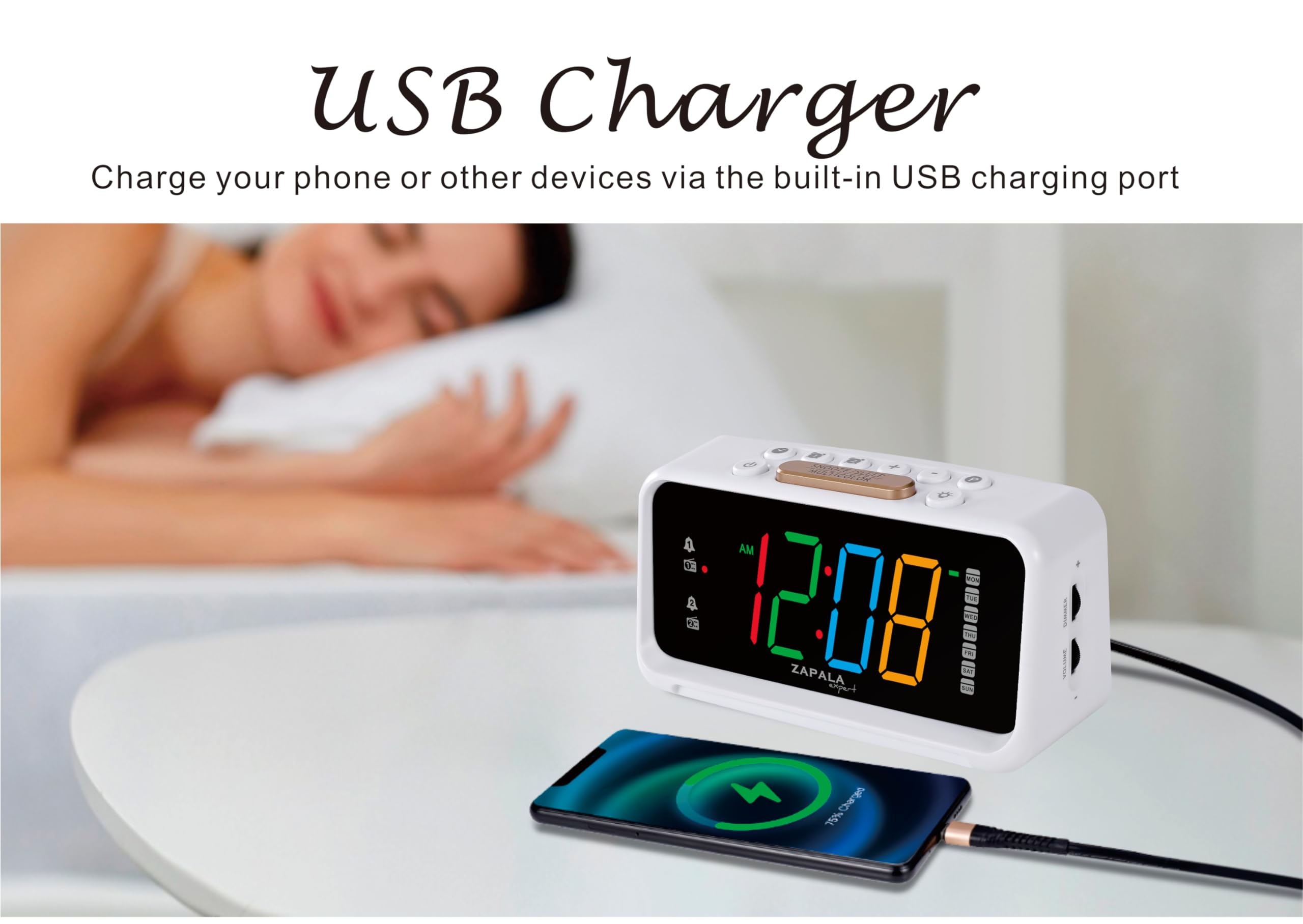 Jumbo LED Digital Alarm Clock Radio with Dual Alarms, FM Radio, USB Charging Port, Day Display & Adjustable Dimmer - Perfect for Bedrooms, Kids Rooms & Heavy Sleepers | Nightlight & Snooze Function for Better Sleep