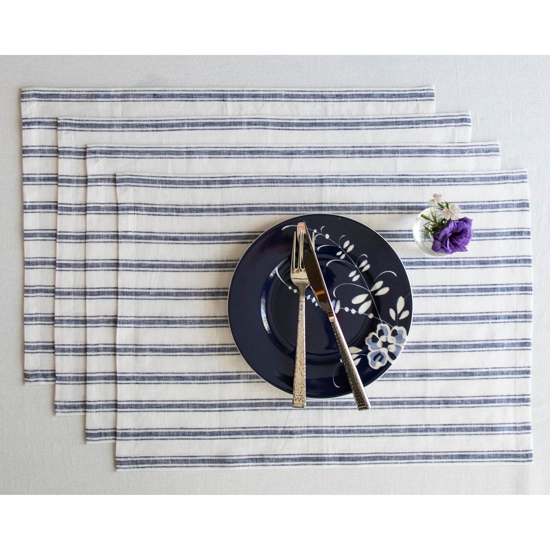 Stylish Capri Ticking Stripe Placemats - Set of 4 Cotton Table Mats for Dining & Kitchen Decor - Perfect for Farmhouse, Coastal, or Modern Home Settings