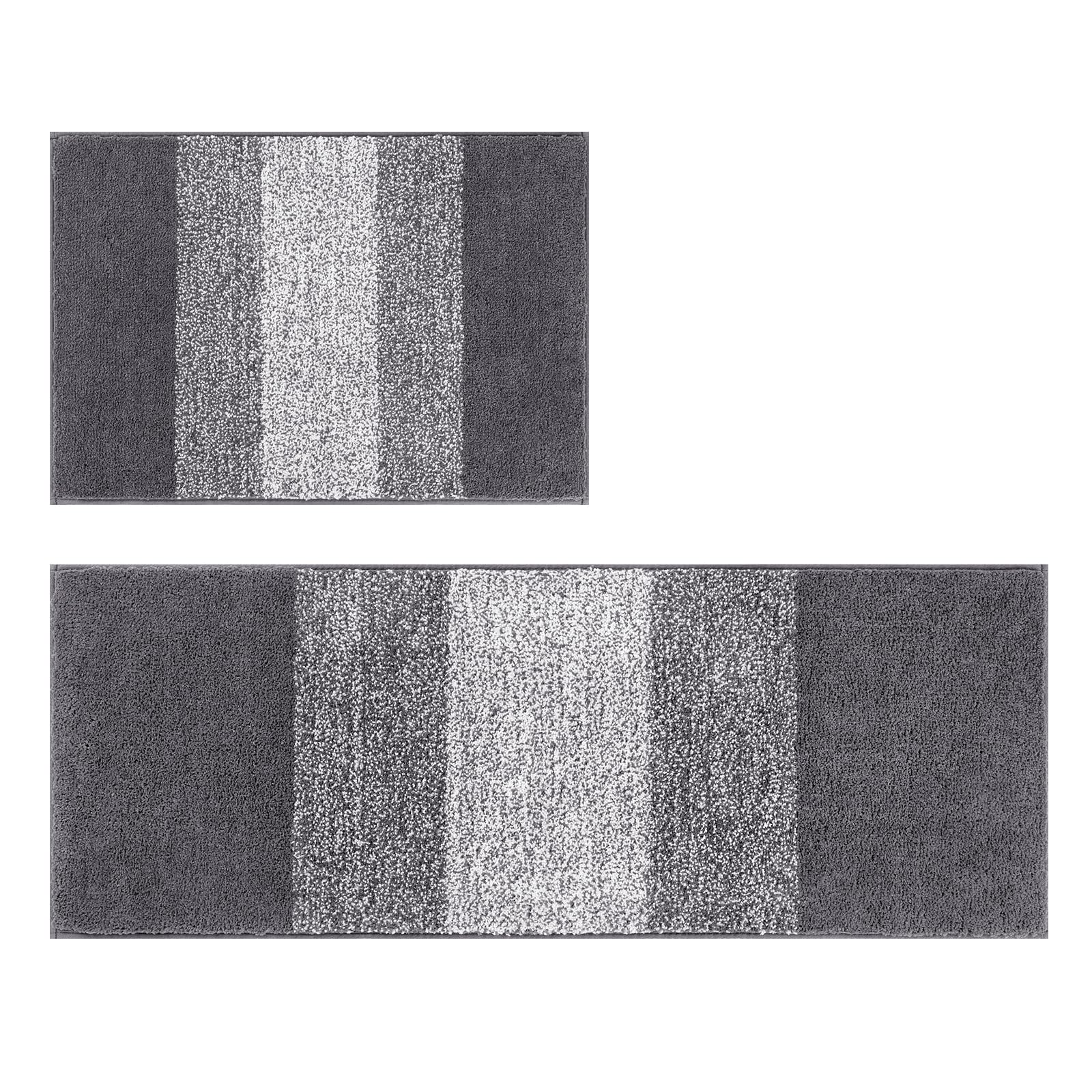 Luxury Soft Bathroom Rugs Set of 2 - Non-Slip Washable Plush Bath Mats, Super Absorbent Microfiber Shaggy Striped Carpet for Tub, Shower & Bathroom (18