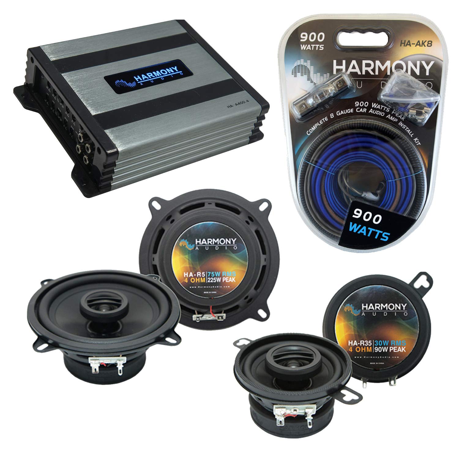 Harmony Audio HA-A400.4 4-Channel Amplifier Bundle with HA-R35 & HA-R5 Speakers - Direct Replacement for 1987-1991 Toyota Camry Factory Speakers | Perfect for Car Audio Upgrades & Enhanced Driving Experience