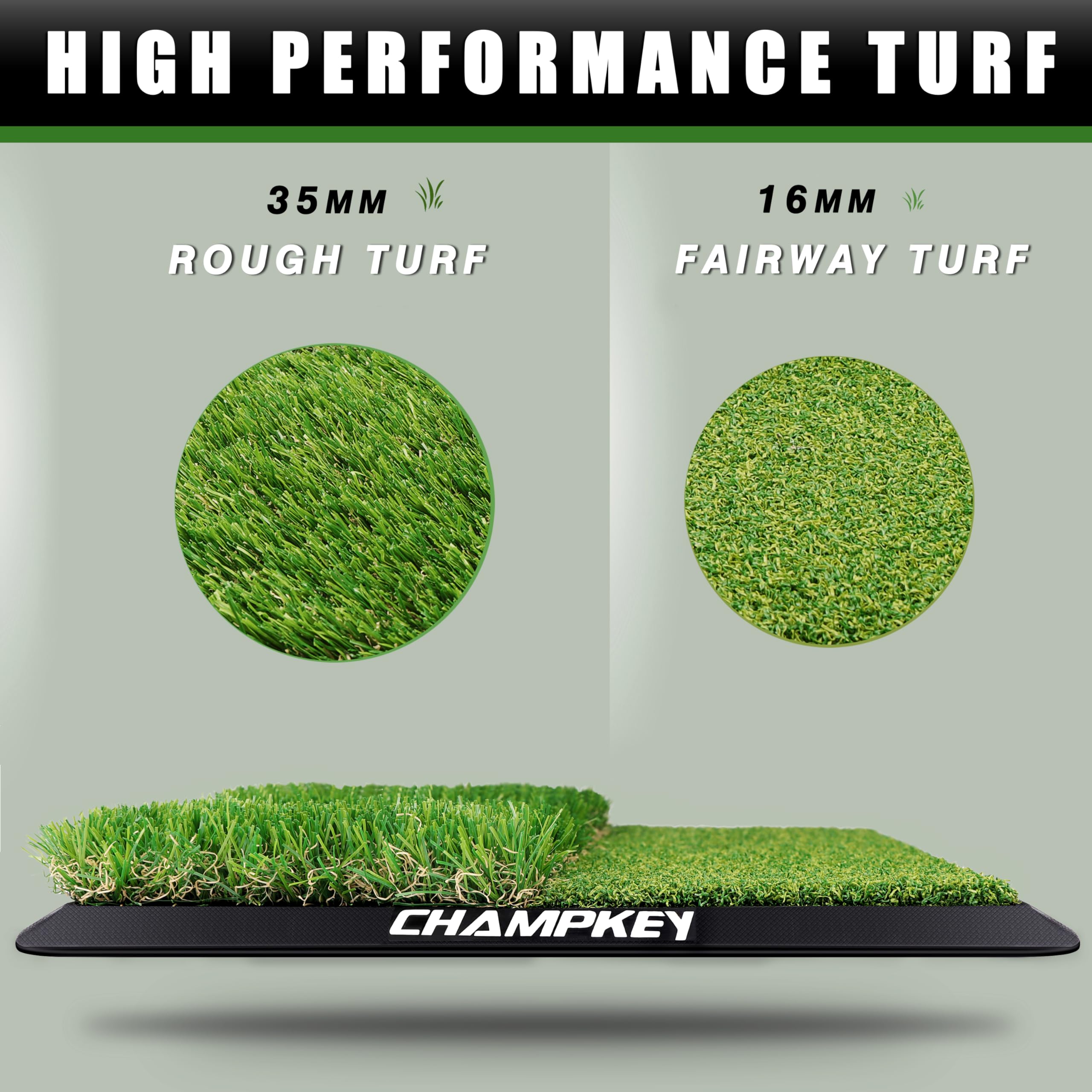 CHAMPKEY Dual-Turf Golf Hitting Mat with 9 Golf Tees & 1 Rubber Tee - Heavy Duty Rubber Backing for Indoor/Outdoor Practice | Perfect for Home, Backyard & Driving Range Training