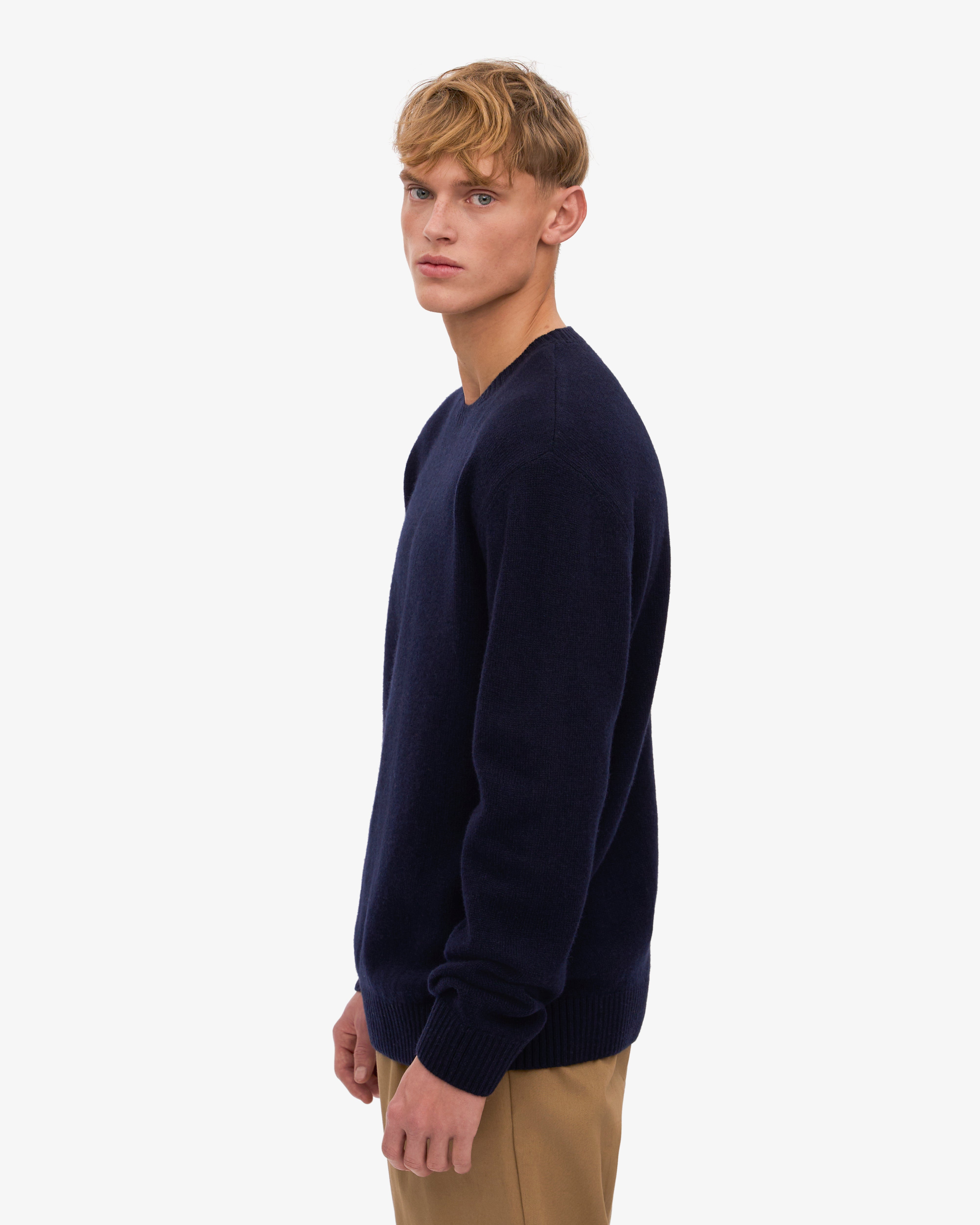Premium Classic Merino Wool Crew Neck Sweater for Men - Soft & Warm Navy Blue Pullover - Perfect for Winter, Outdoor Activities & Casual Wear