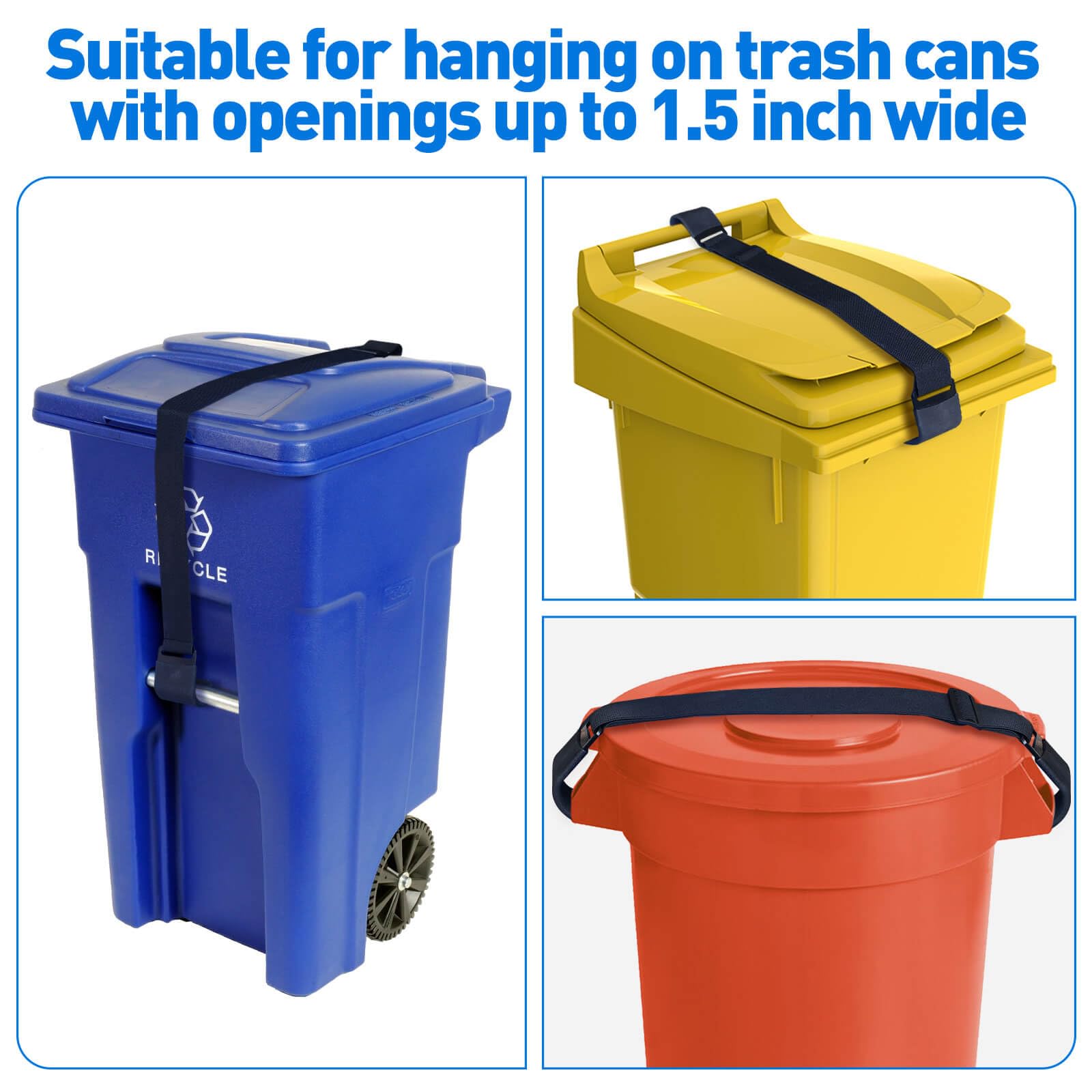 Heavy Duty Trash Can Lock - Adjustable Garbage Bin Lid Strap to Secure Against Animals & Wind - Prevents Squirrels, Dogs, Raccoons & Birds - Durable Outdoor Trash Can Accessory (Black, 1 Pack) - Perfect for Backyards, Parks & Camping Sites