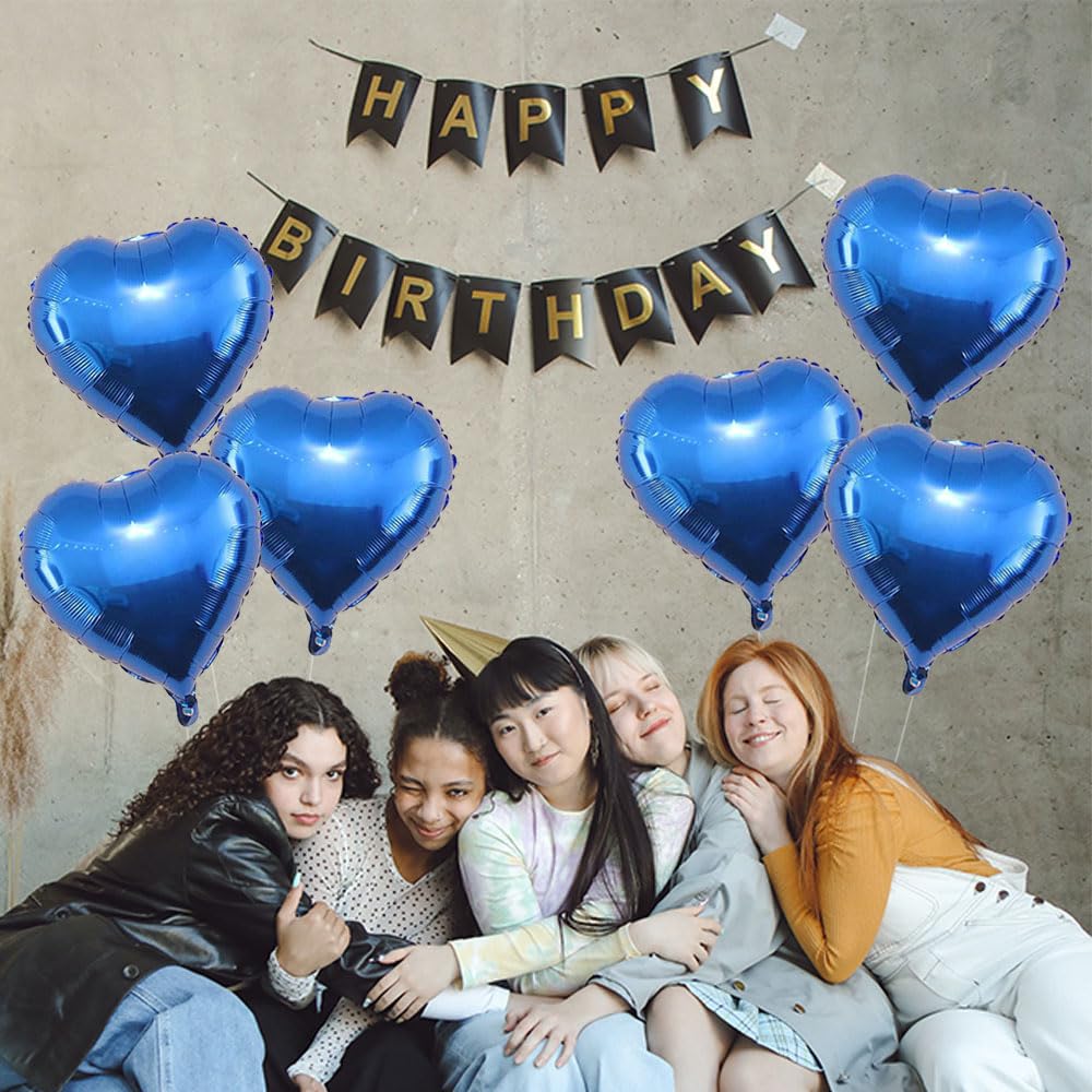 20 Pcs Blue Heart Foil Balloons - 18 Inch Heart Shaped Helium Balloons for Wedding, Birthday Party Decorations | Mylar Balloons for Anniversary, Baby Shower & Valentine's Day Decor
