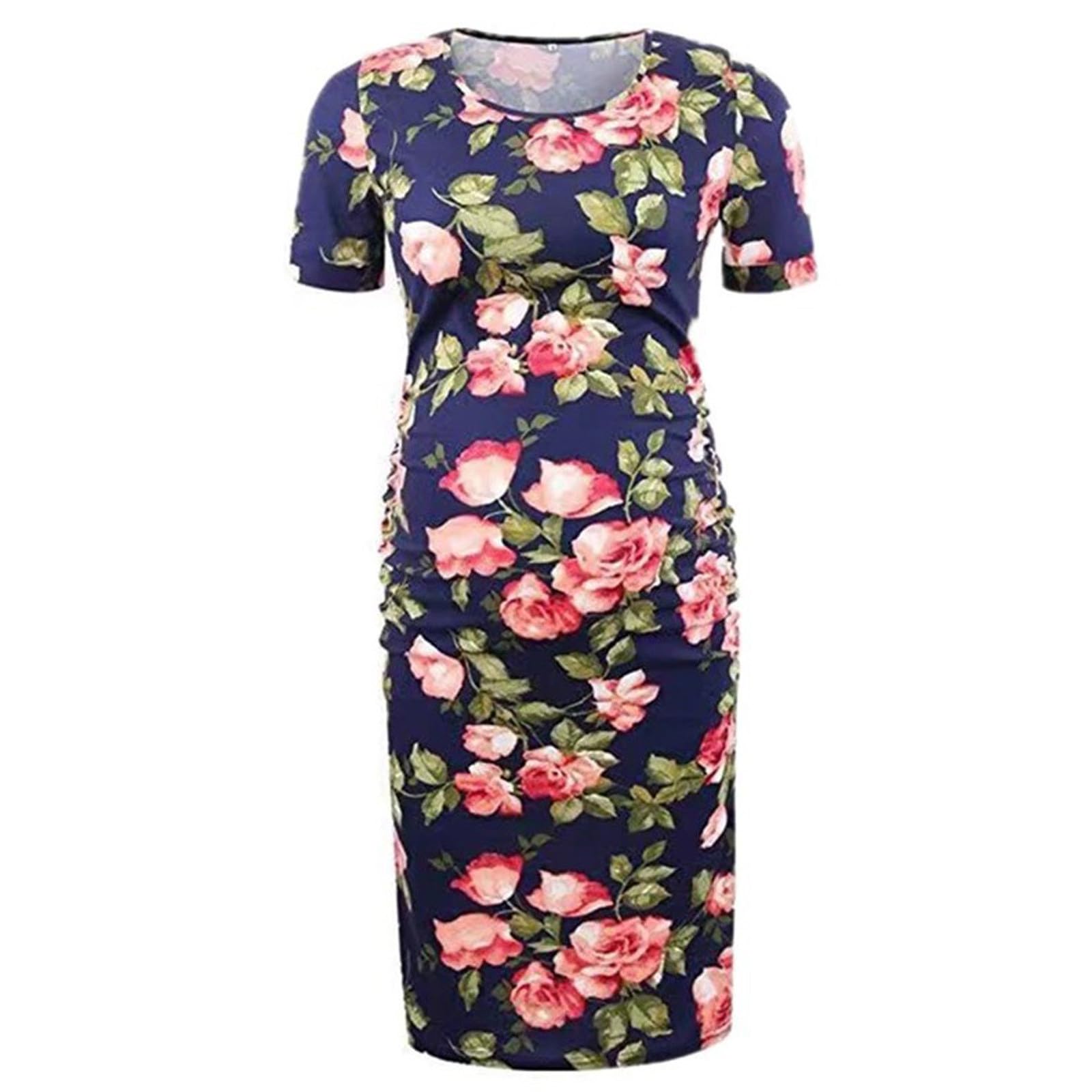 Floral Print Maternity Dress for Women - Breastfeeding & Nursing Nightgown with Short Sleeves | Comfortable Pregnancy Clothes for Daily Wear, Nursing Sessions & Relaxing at Home
