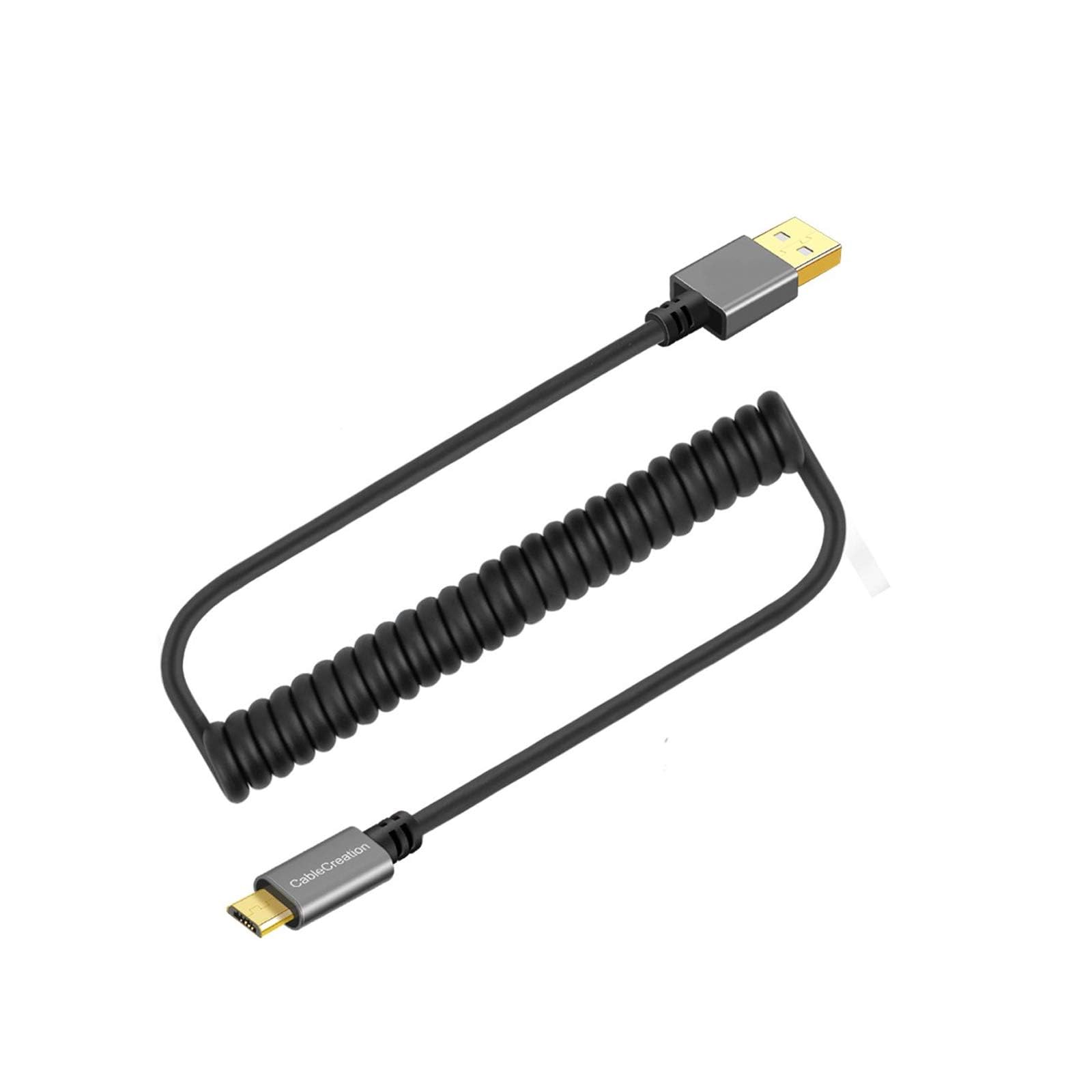 Coiled USB to Micro USB Cable 2.0 (0.56-4ft) - for Android, Tablet & Car Charger - Space Gray