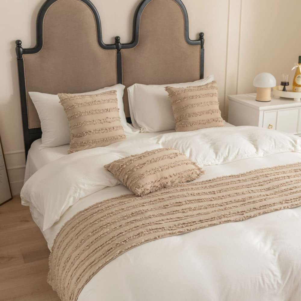 Solid Color Cotton Linen Bed Runner Scarf - Twin/Queen/King Size Hotel Bedspread, Decorative Throw for Modern Bed End Protection | Perfect for Guest Rooms, Master Bedrooms & Luxury Hotel Decor