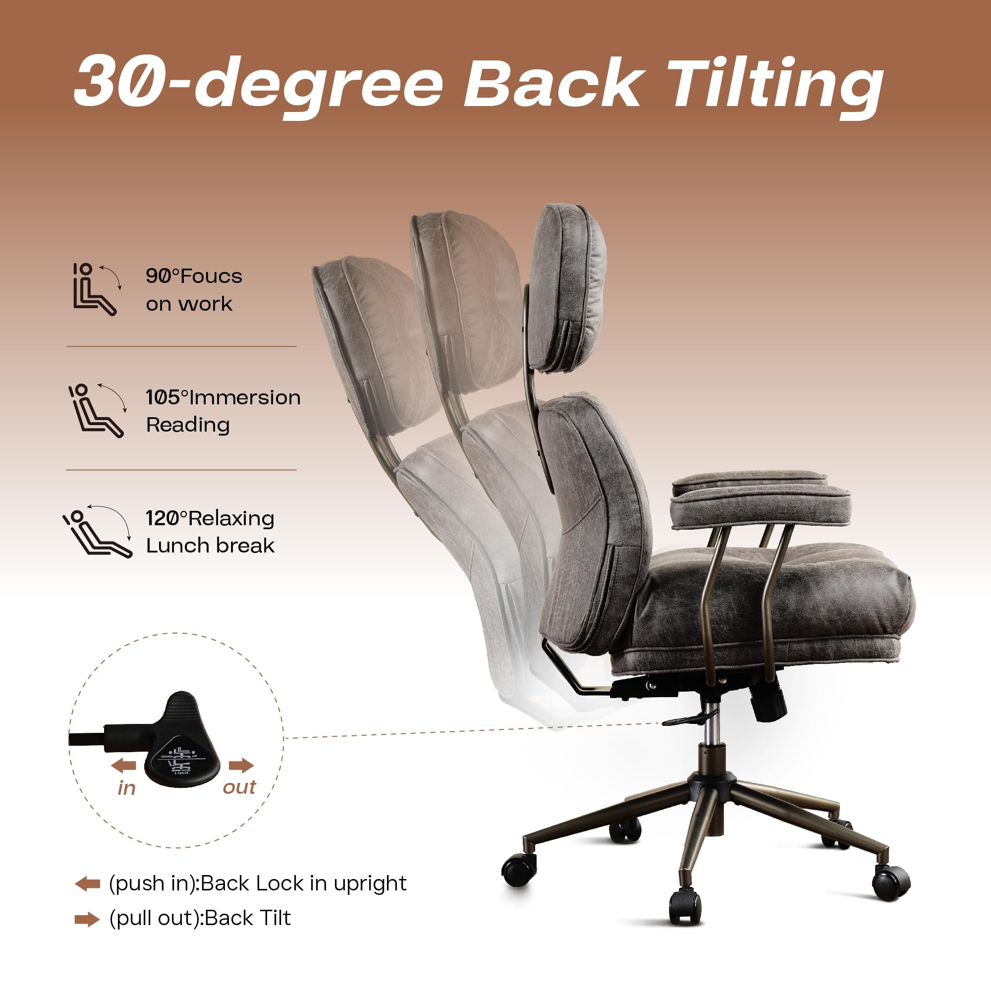 Ergonomic Big and Tall Office Chair - Adjustable High Back Executive Computer Desk Chair with Lumbar Support, Breathable Suede & Rocking Function (Gray) - Perfect for Home Office, Gaming Setup, and Long Work Sessions