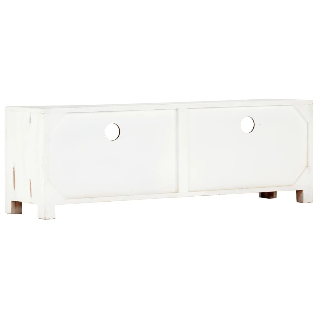 White Solid Acacia Wood TV Stand with Storage - Modern TV Console Cabinet for Living Room, Bedroom & Home Theater - vidaXL