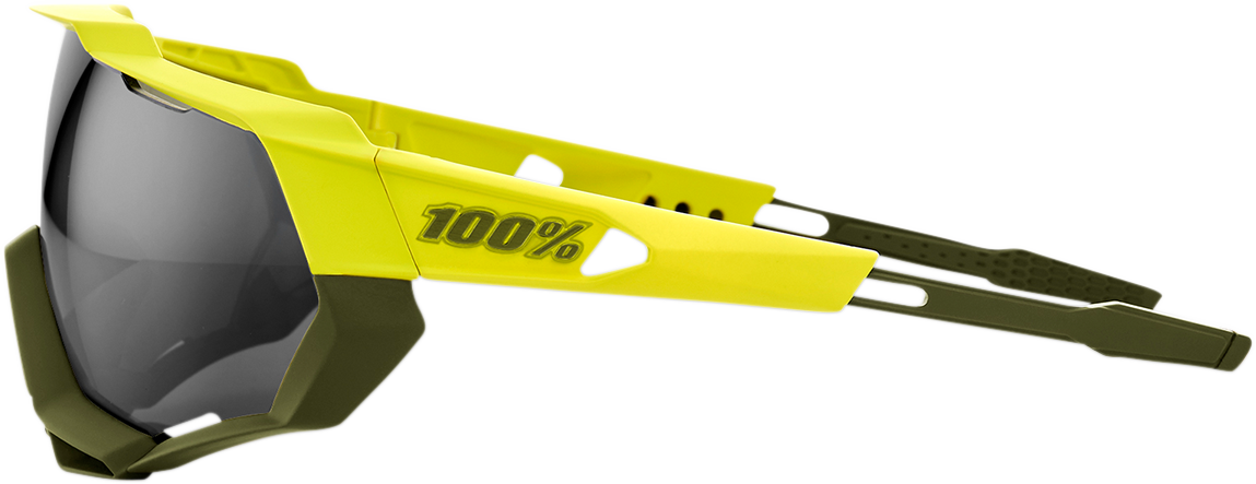 100% Speedtrap Sunglasses - Yellow Frame with Black Mirror Lens (Model 61023 004 61) | UV Protection Polarized Sports Sunglasses for Running, Cycling & Outdoor Activities