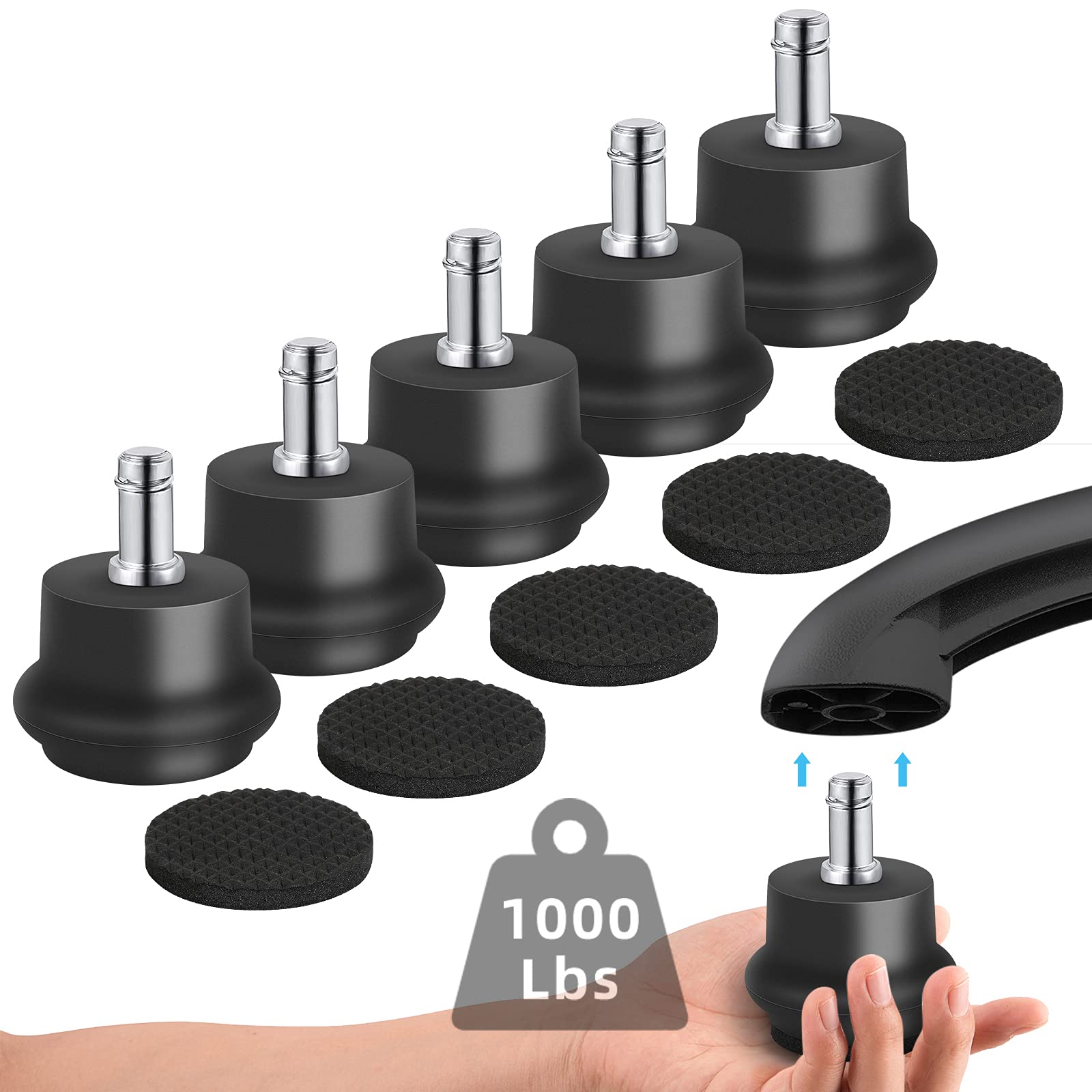 Bell Glides Replacement Office Chair Wheels - Convert Swivel Casters to Fixed Stationary Castors for Carpet Floors | Includes Self-Adhesive Felt Pads & Wheel Stoppers | Perfect for Home Office, Conference Rooms & Workspaces