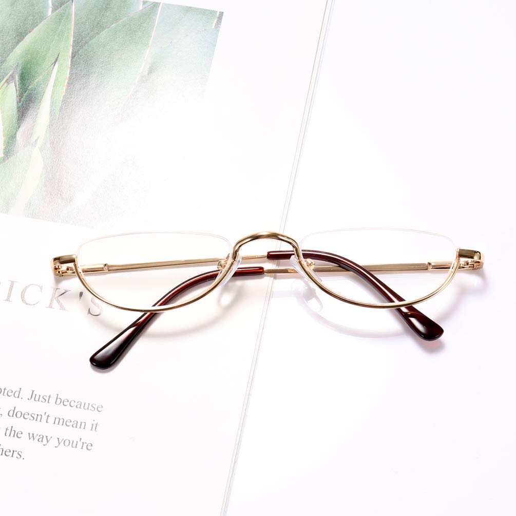 2 Pack Vintage Metal Half Moon Reading Glasses for Women & Men - Slim Half Frame Lens Readers - Perfect for Reading, Crafts & Close Work