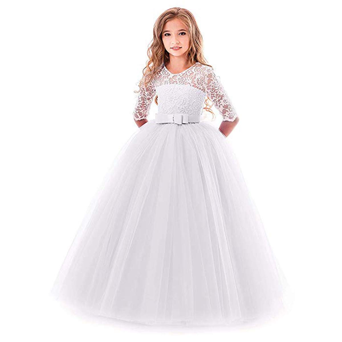 Girls Flower Party Dress - Long Princess Gown with Tulle & Lace for Wedding, Evening Formal & Pageant | Perfect for Birthday, Prom, Quinceañera & Special Occasions