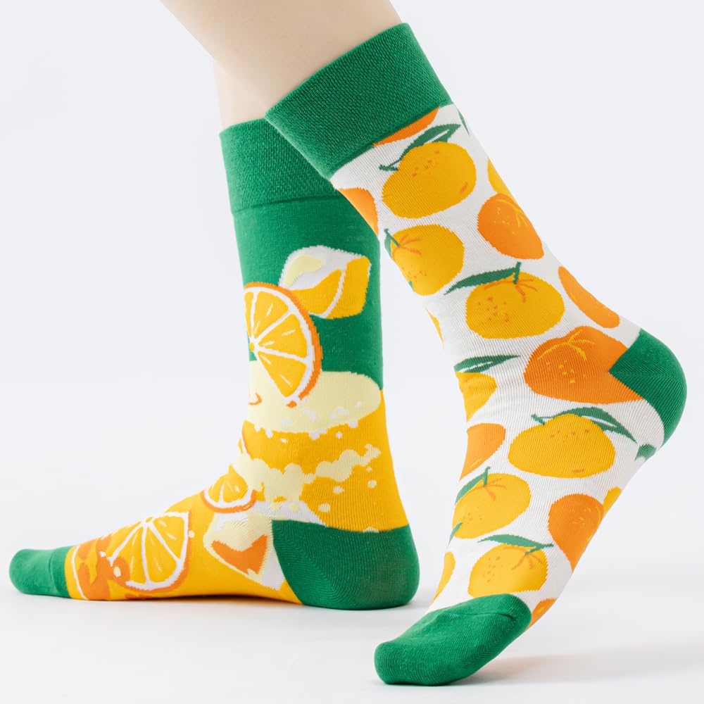 2 Pairs Cute Cartoon Plant & Food Print Cotton Crew Socks for Women & Teens - Soft Comfortable Socks for Casual Wear, Gifts & Everyday Outfits