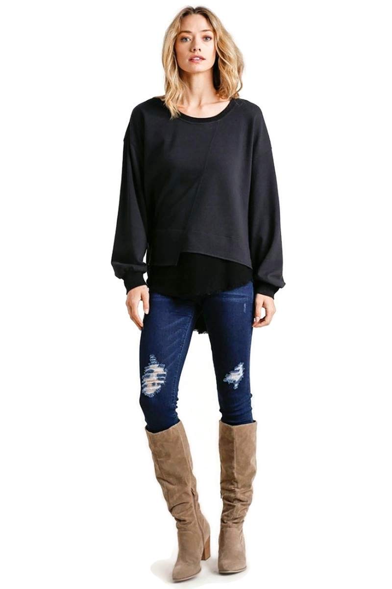 Umgee Women's Frayed Hem Layered Tunic Top - Stylish Boho Blouse for Casual Outfits & Summer Fashion