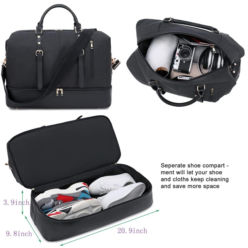 Large Weekender Overnight Duffle Bag with Shoe Compartment & Toiletry Pouch - Waterproof Travel Duffel for Women & Men - Perfect Carry-On for Gym, Weekend Trips & Airplane Travel