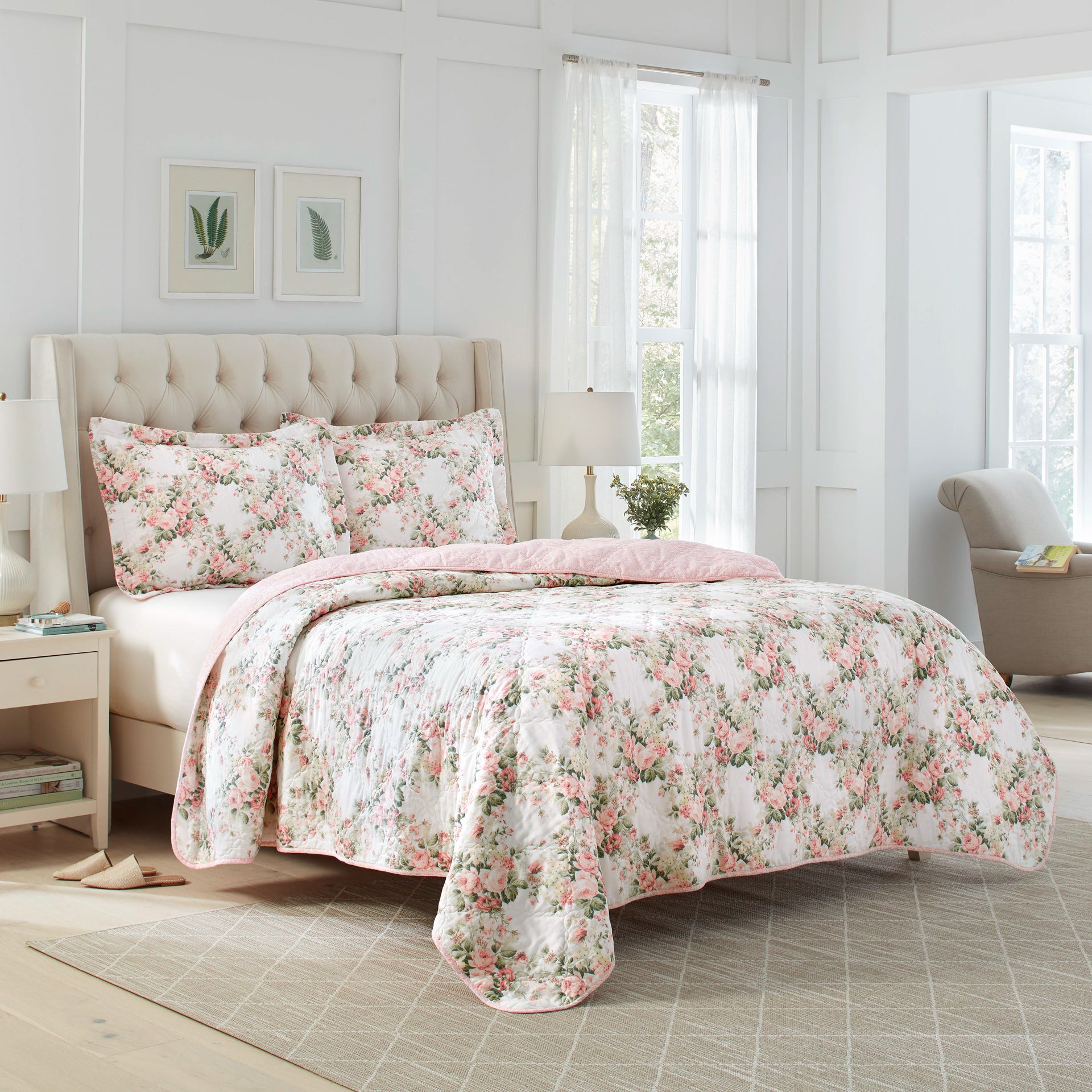 Laura Ashley Joyce Peach Bellini Coverlet Set - Soft & Elegant Bedding for Master Bedroom & Guest Room Decor